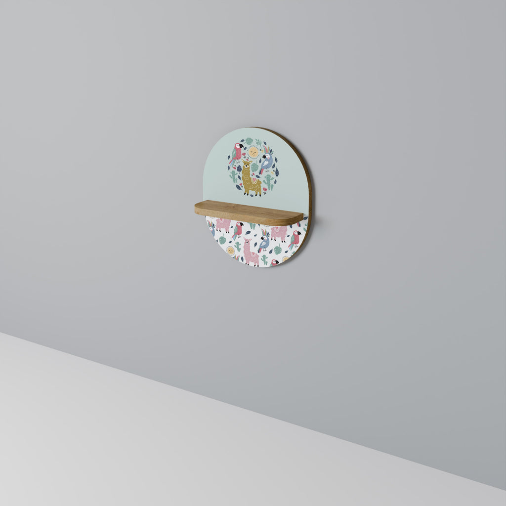 COLORFUL ALPACAS Oval Art Shelf In Oak Effect