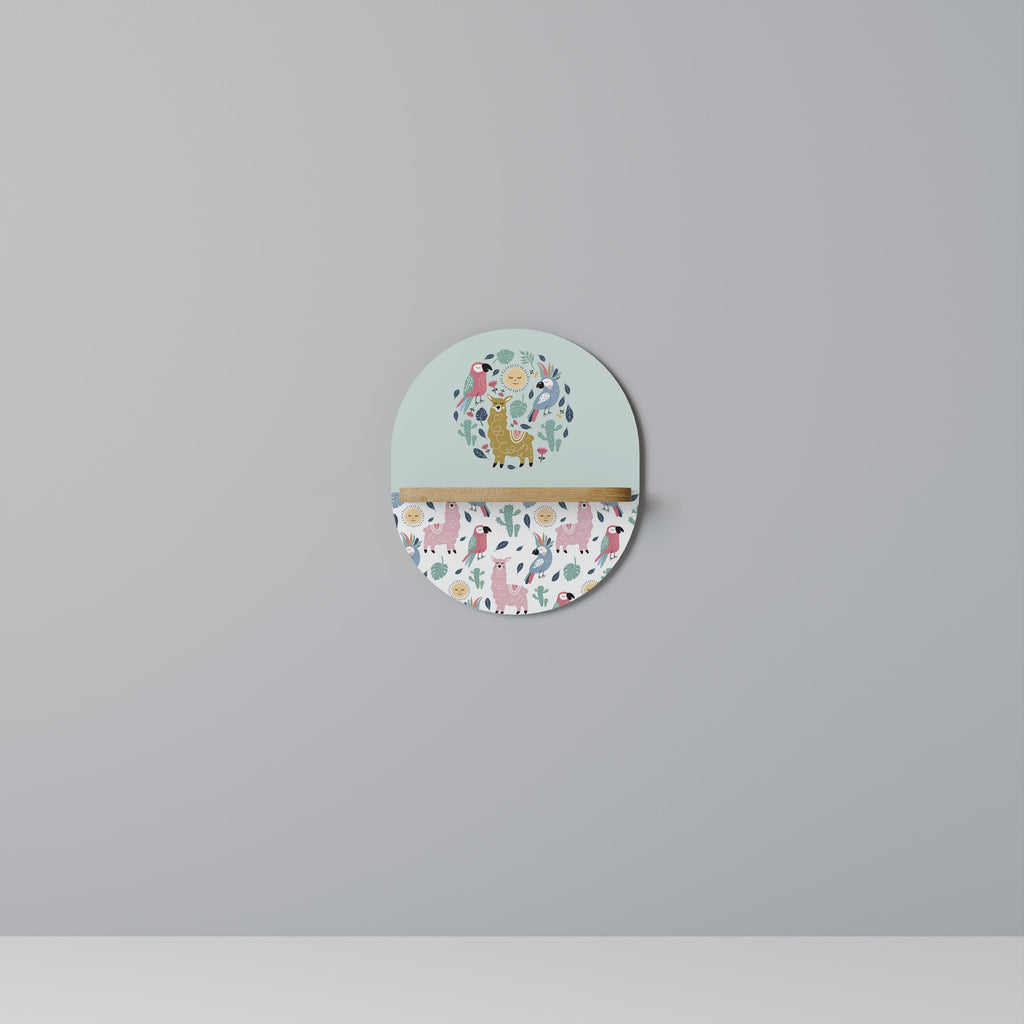 COLORFUL ALPACAS Oval Art Shelf In Oak Effect