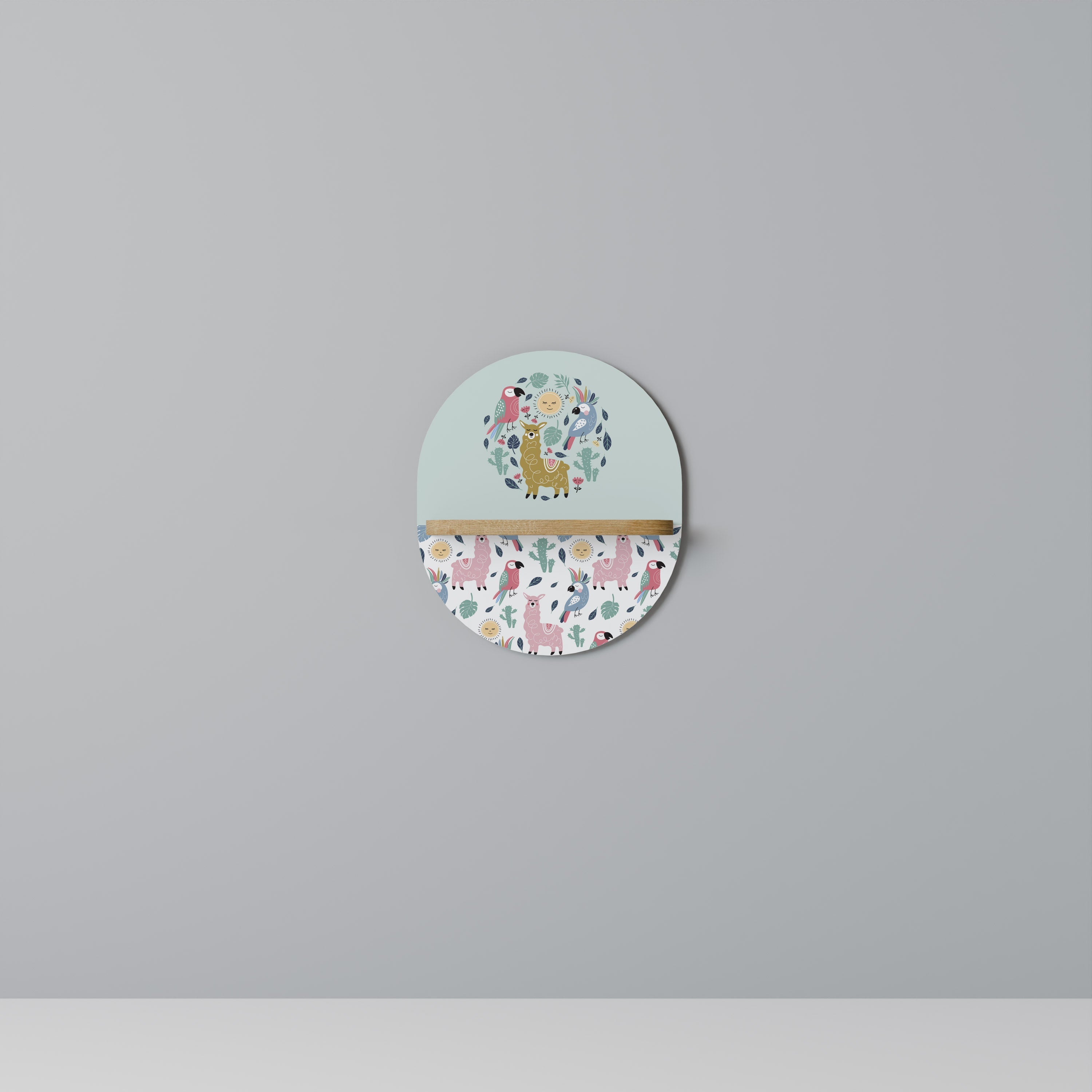 COLORFUL ALPACAS Prateleira Oval Decorativa em Efeito Carvalho