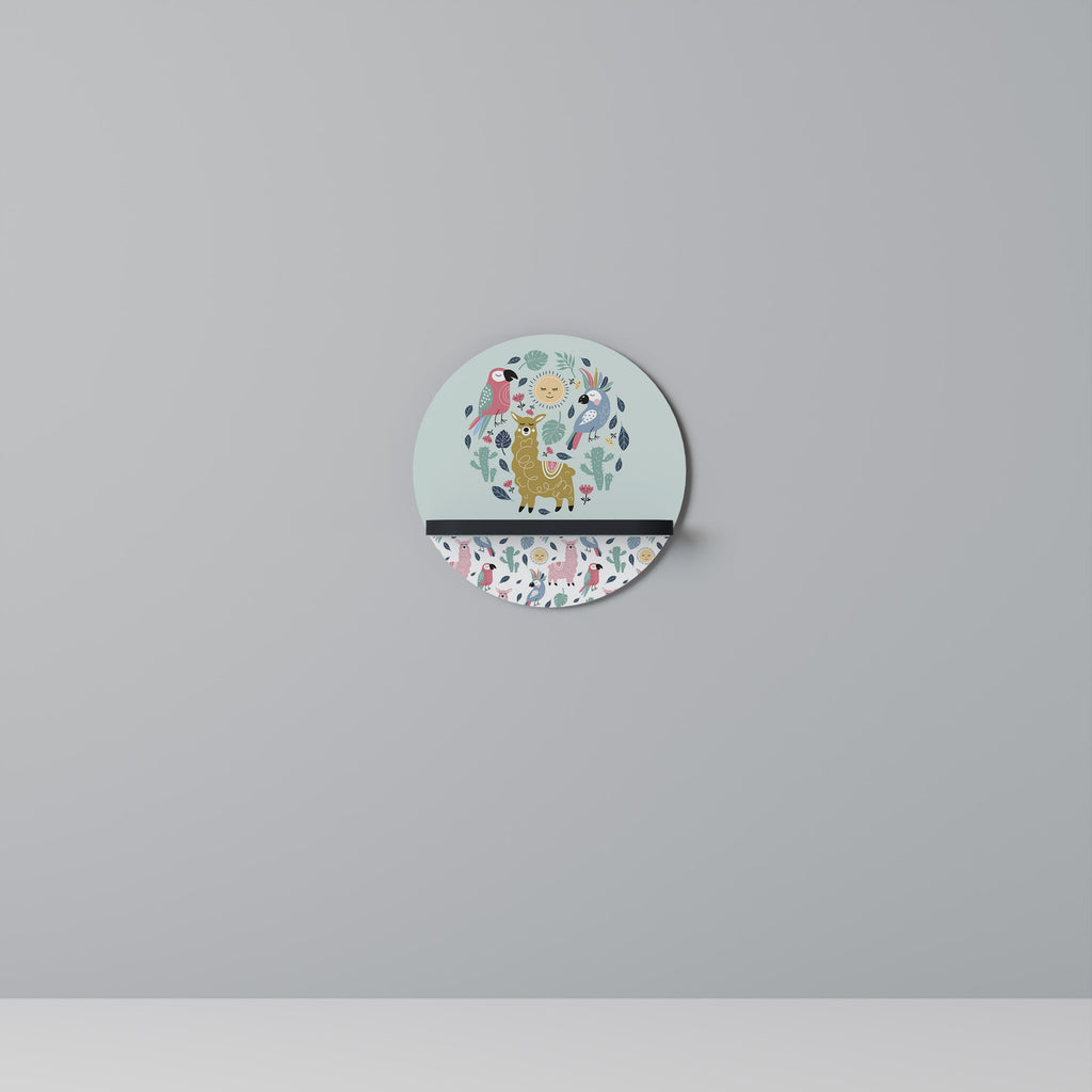 COLORFUL ALPACAS Prateleira Redonda Decorativa em Acabamento Preto