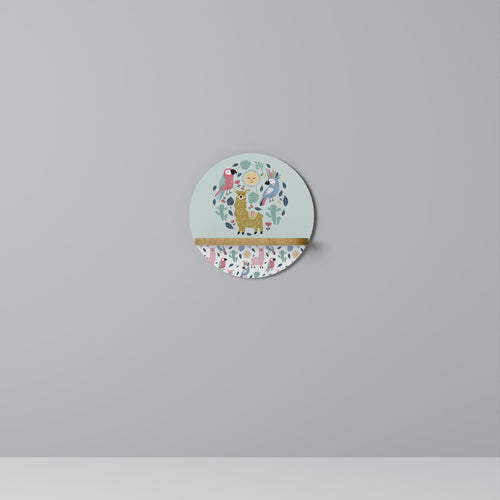 COLORFUL ALPACAS Round Art Shelf In Oak Effect