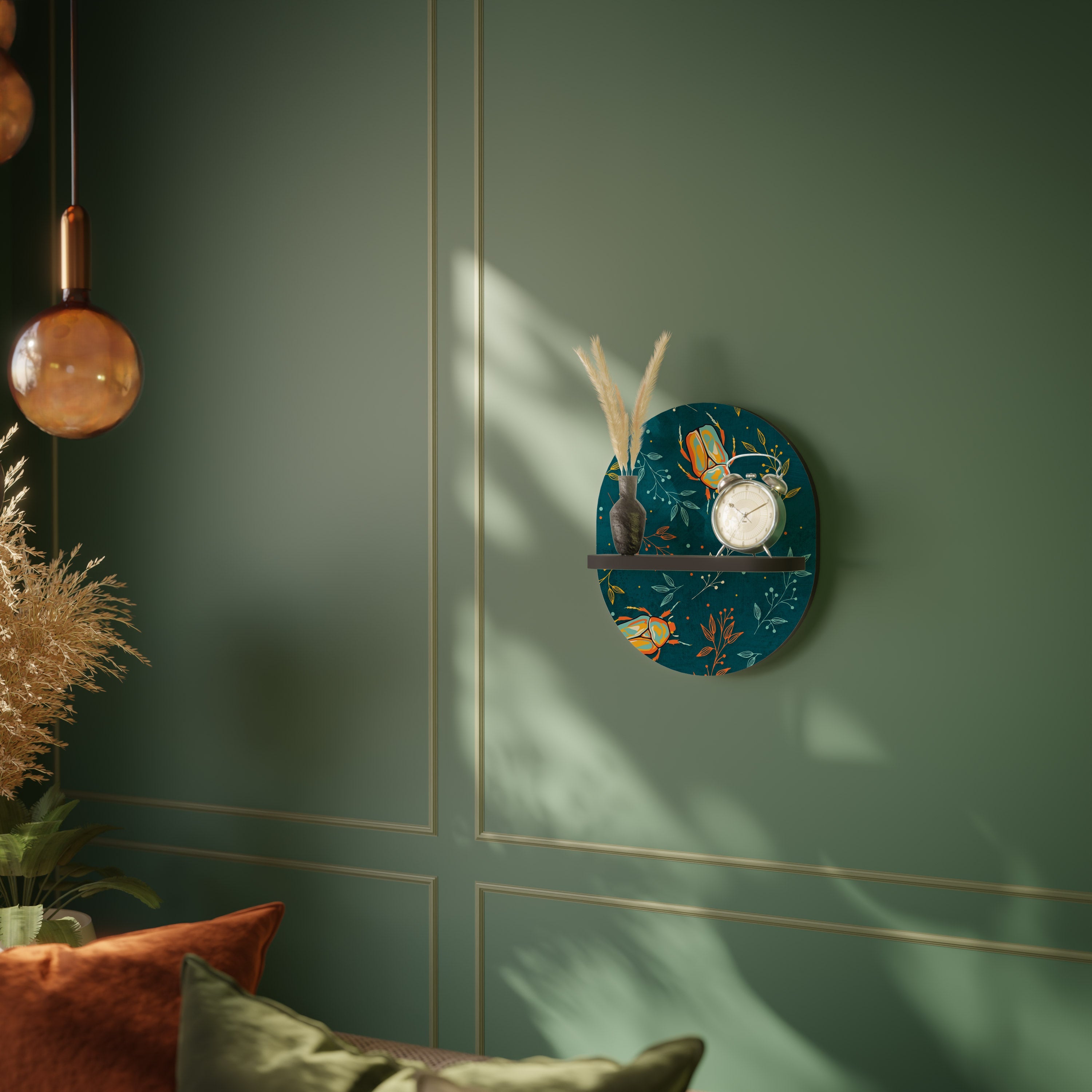 AUTUMN INSECTS Prateleira Oval Decorativa em Acabamento Preto