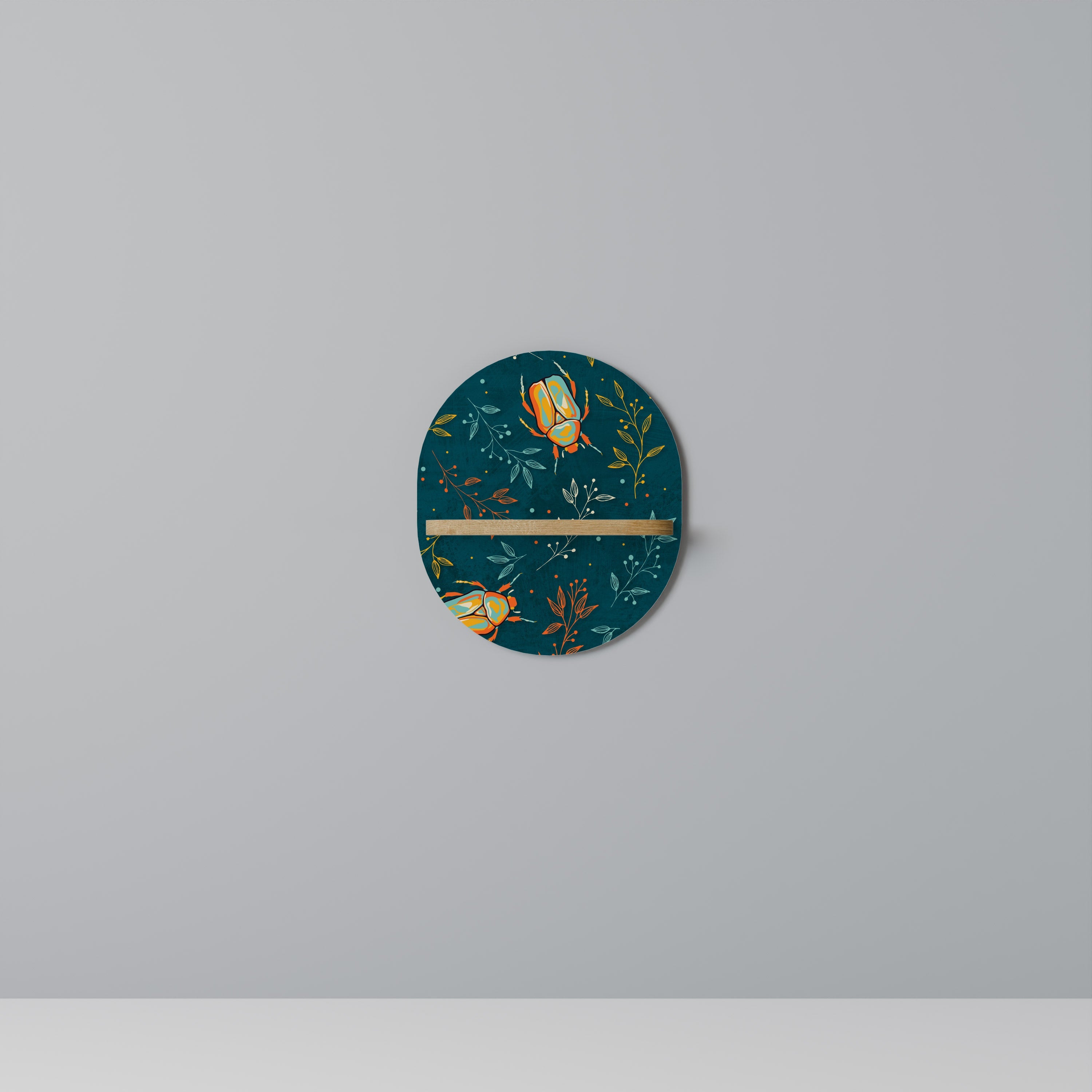 AUTUMN INSECTS Prateleira Oval Decorativa em Efeito Carvalho