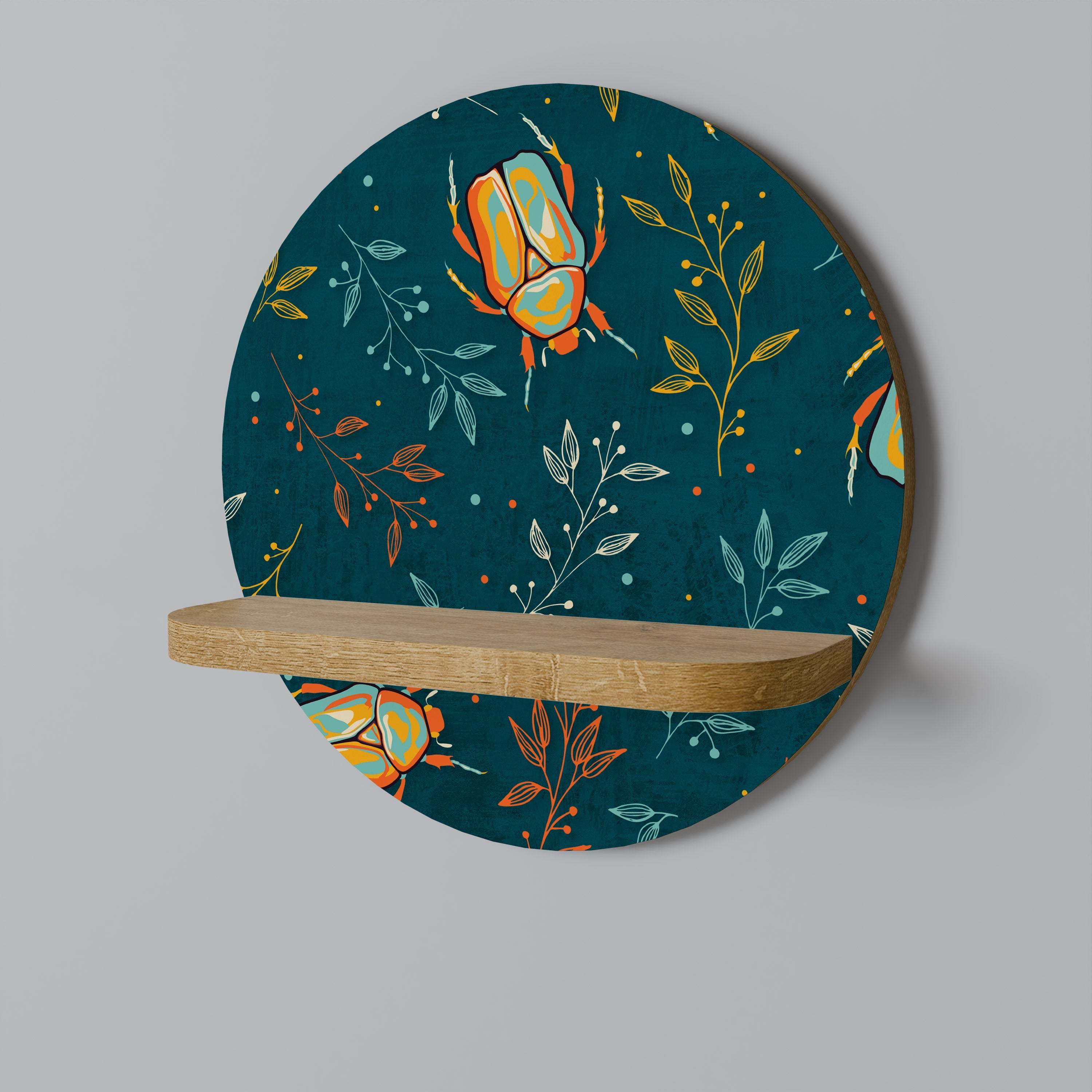 AUTUMN INSECTS Prateleira Redonda Decorativa em Efeito Carvalho