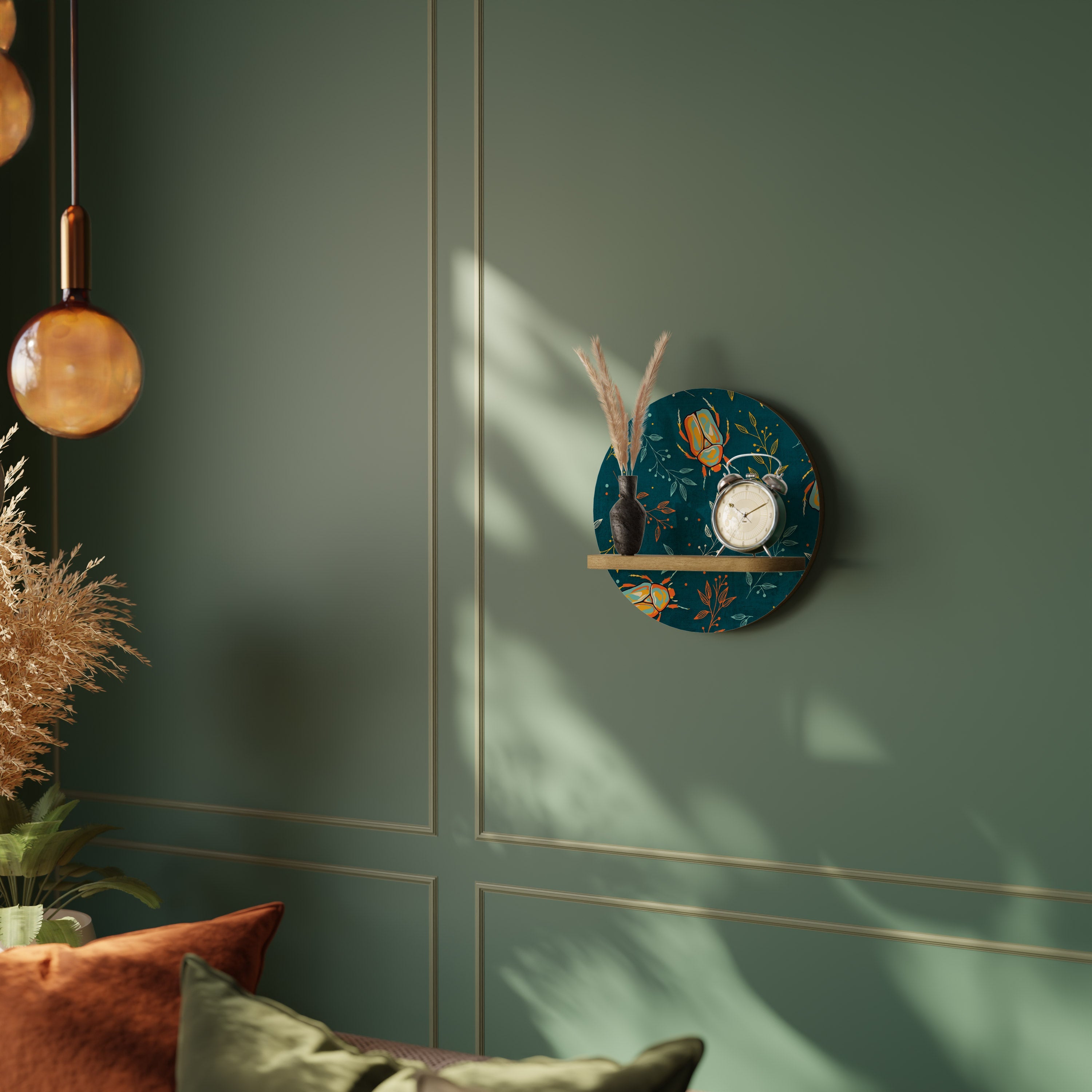 AUTUMN INSECTS Prateleira Redonda Decorativa em Efeito Carvalho