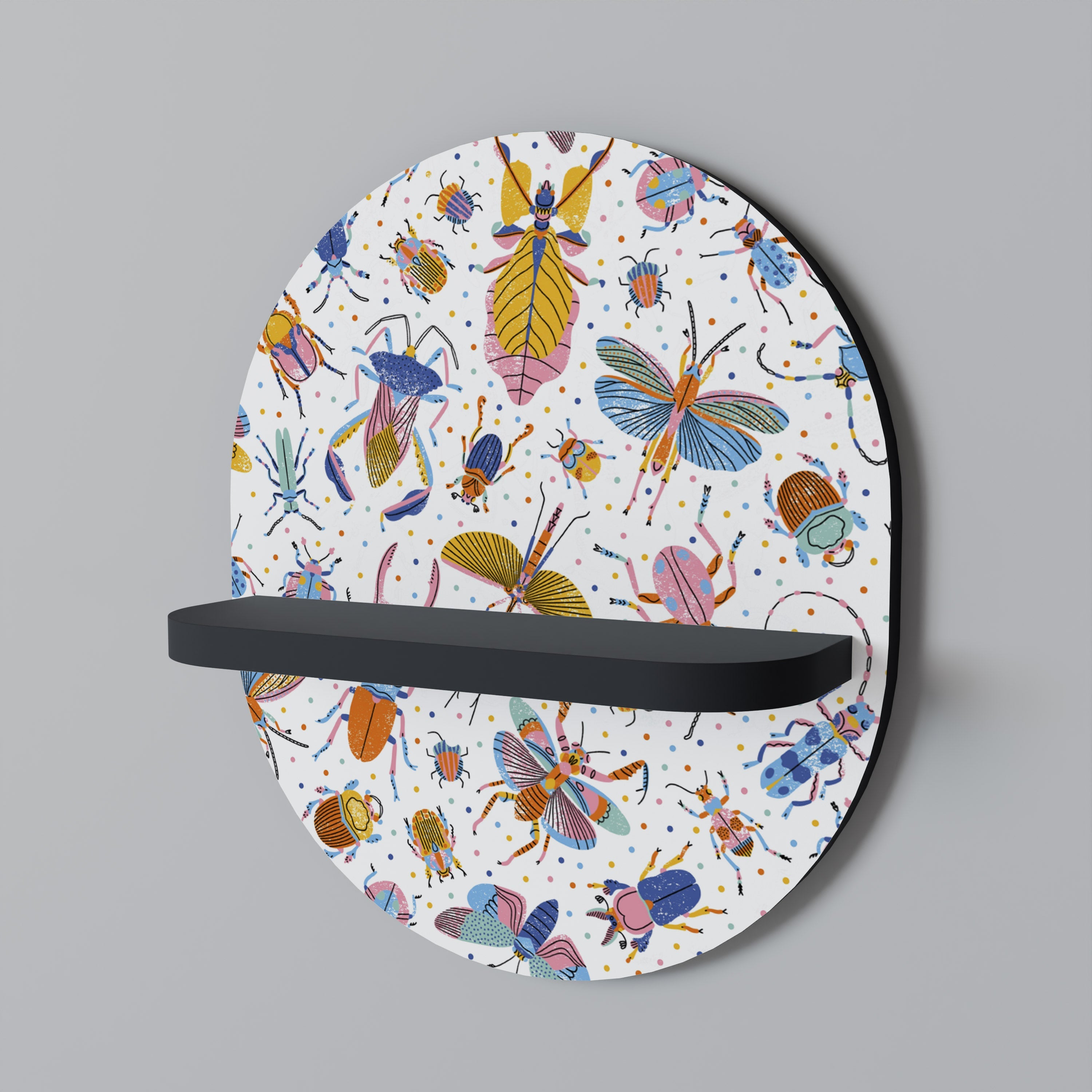 COLORFUL INSECTS Prateleira Oval Decorativa em Acabamento Preto