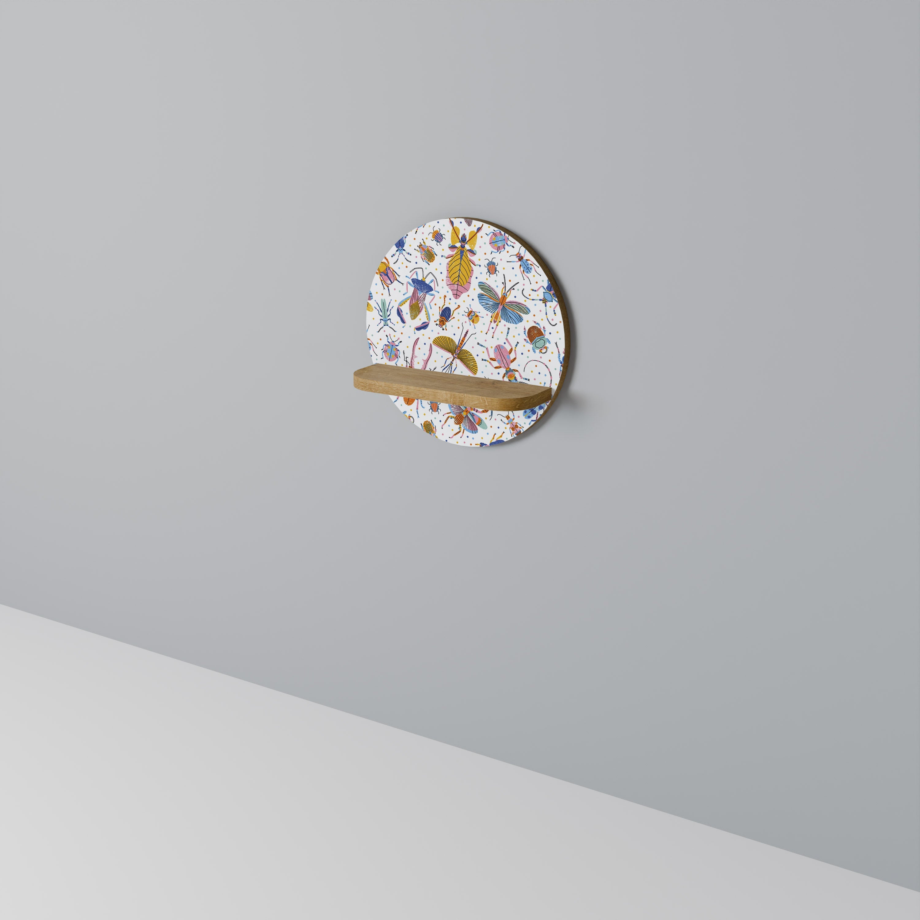 COLORFUL INSECTS Prateleira Redonda Decorativa em Efeito Carvalho