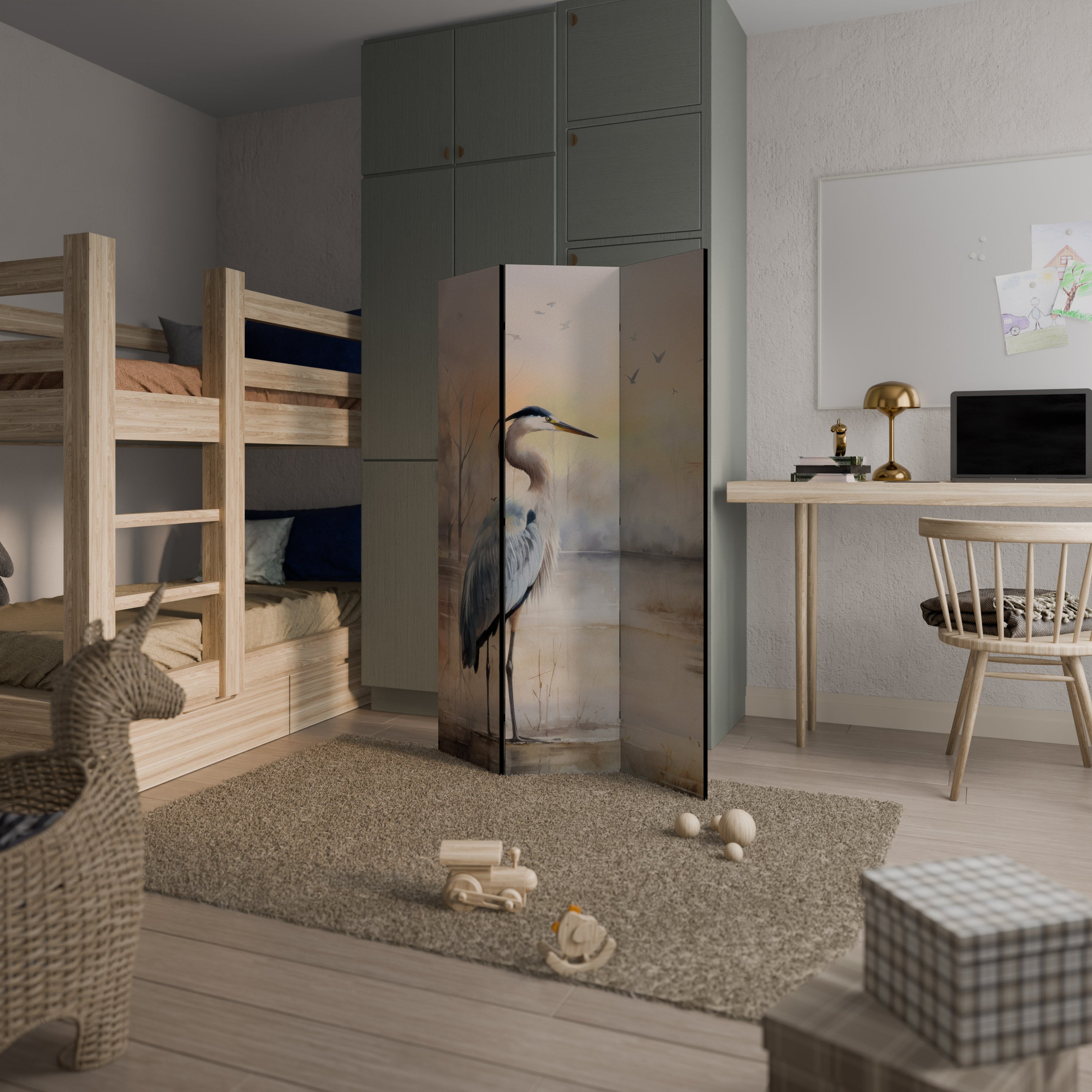 HERON DAYDREAM Biombo Decorativo de 3 Painéis