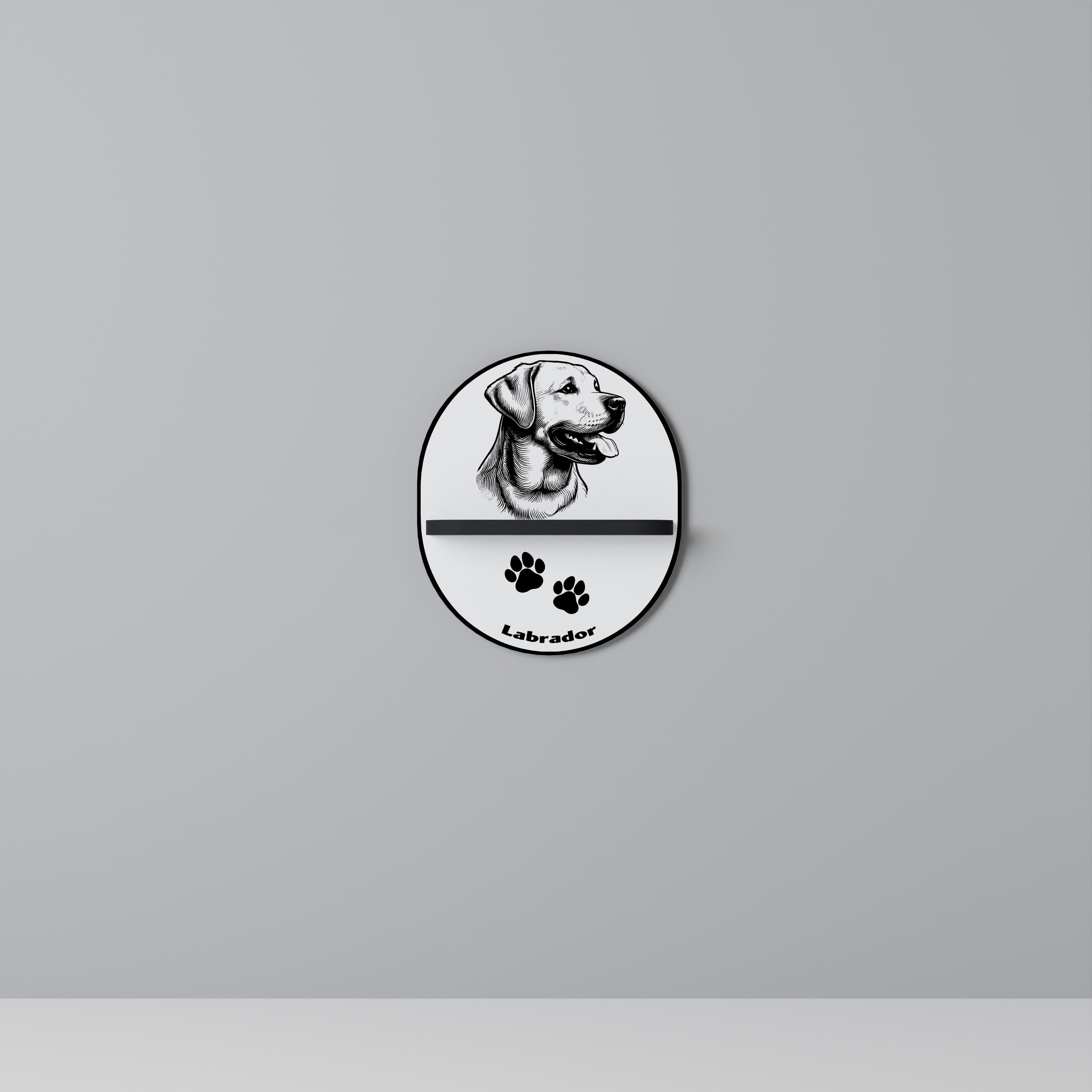 LABRADOR DOG Prateleira Oval Decorativa em Acabamento Preto