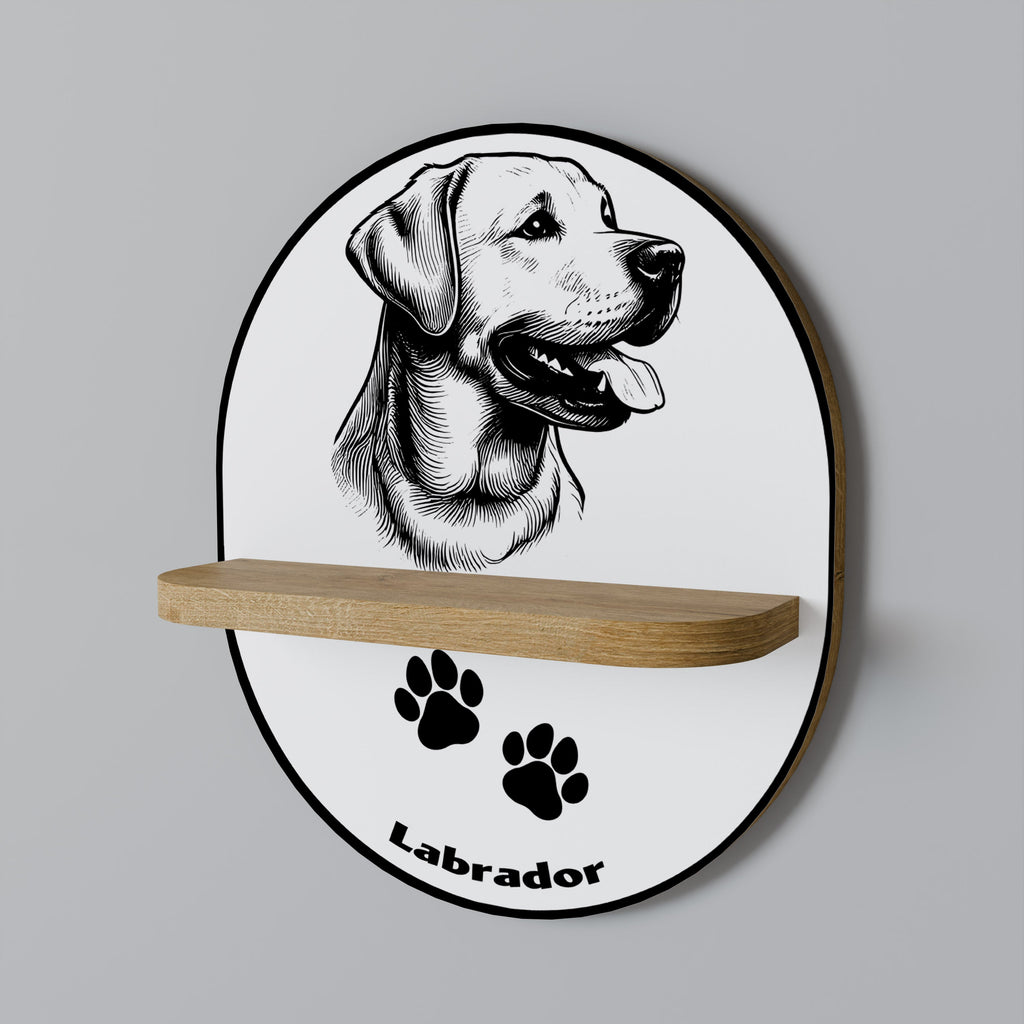 LABRADOR DOG Oval Art Shelf In Oak Effect