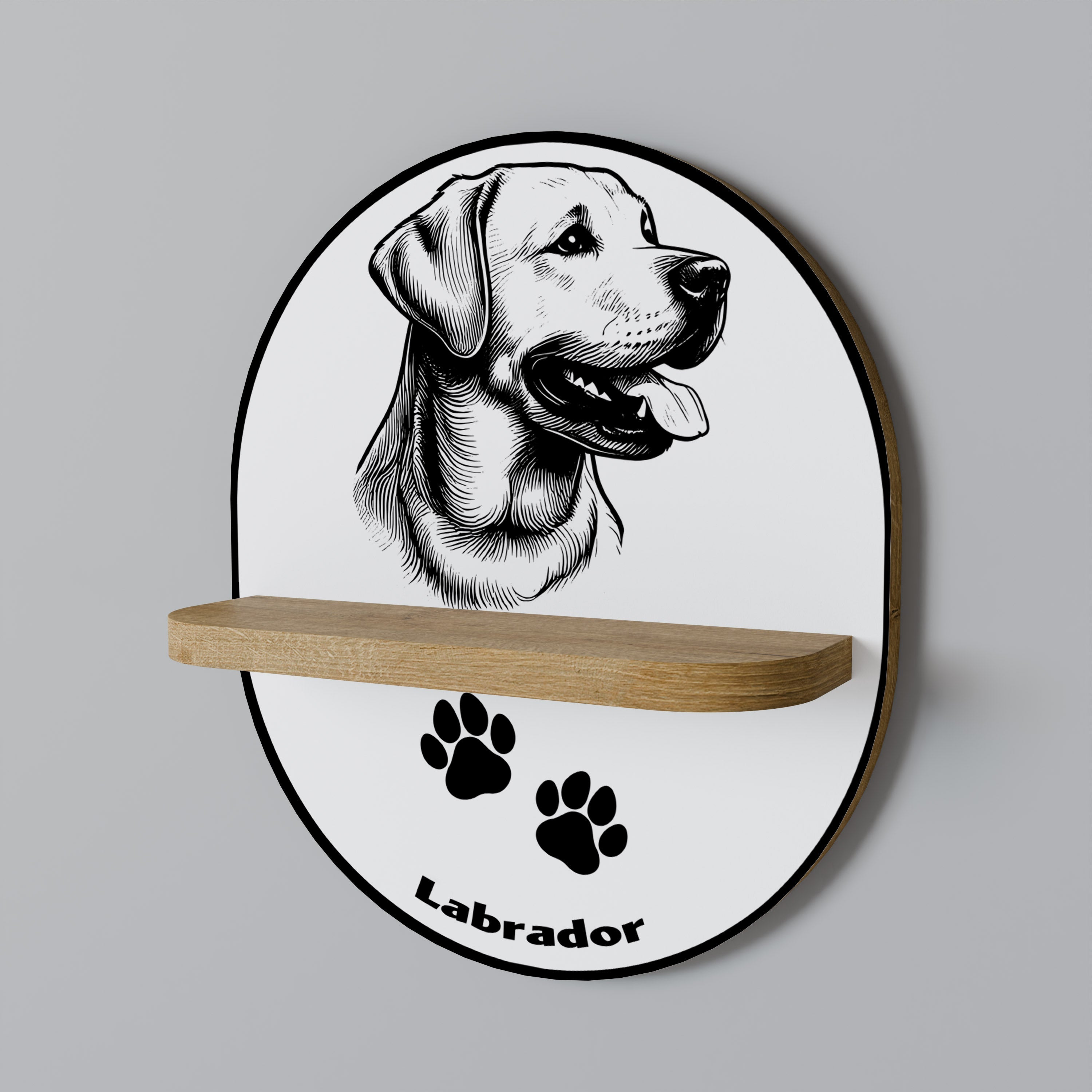 LABRADOR DOG Prateleira Oval Decorativa em Efeito Carvalho