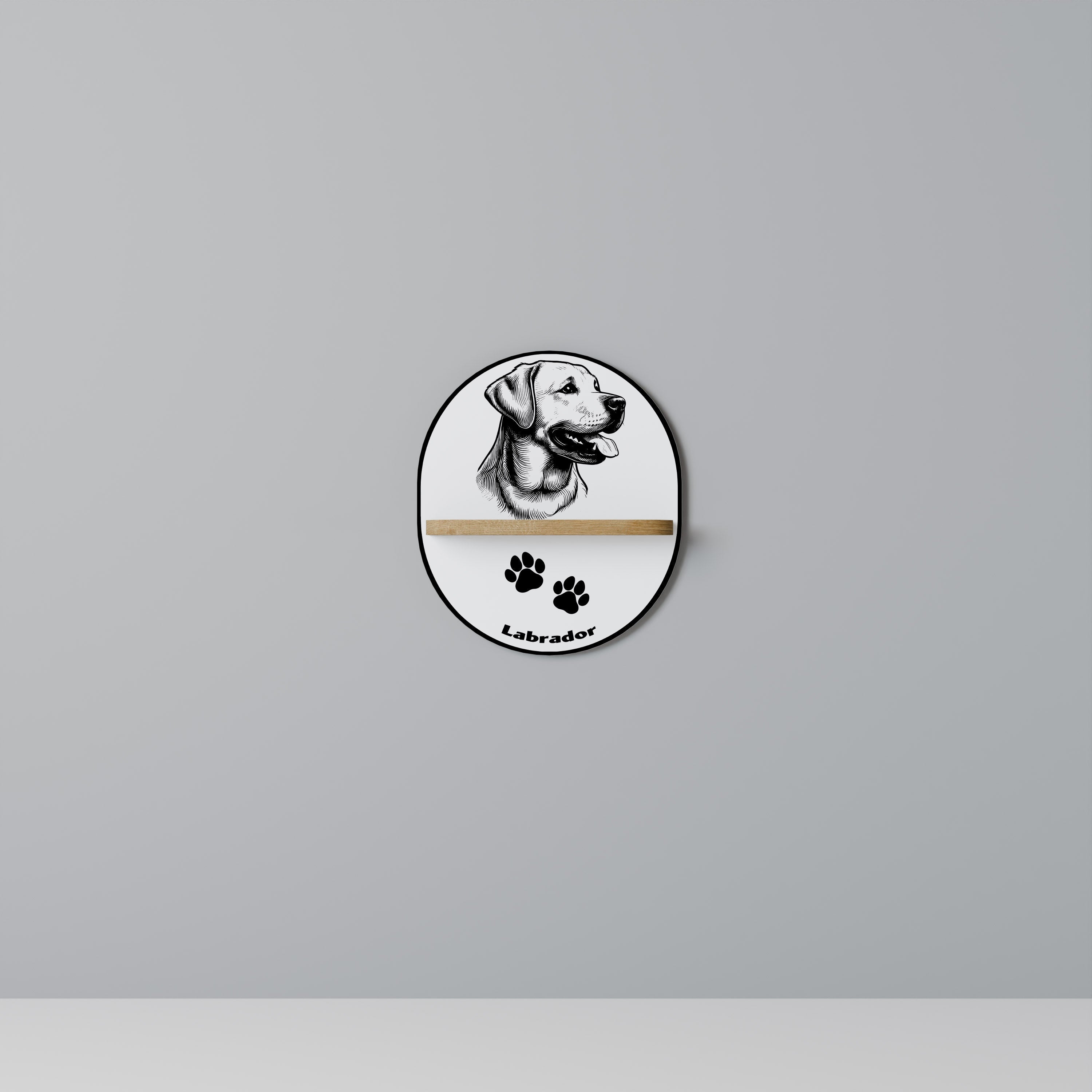 LABRADOR DOG Prateleira Oval Decorativa em Efeito Carvalho