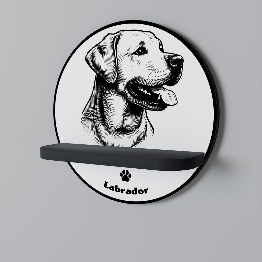 LABRADOR DOG Prateleira Redonda Decorativa em Acabamento Preto