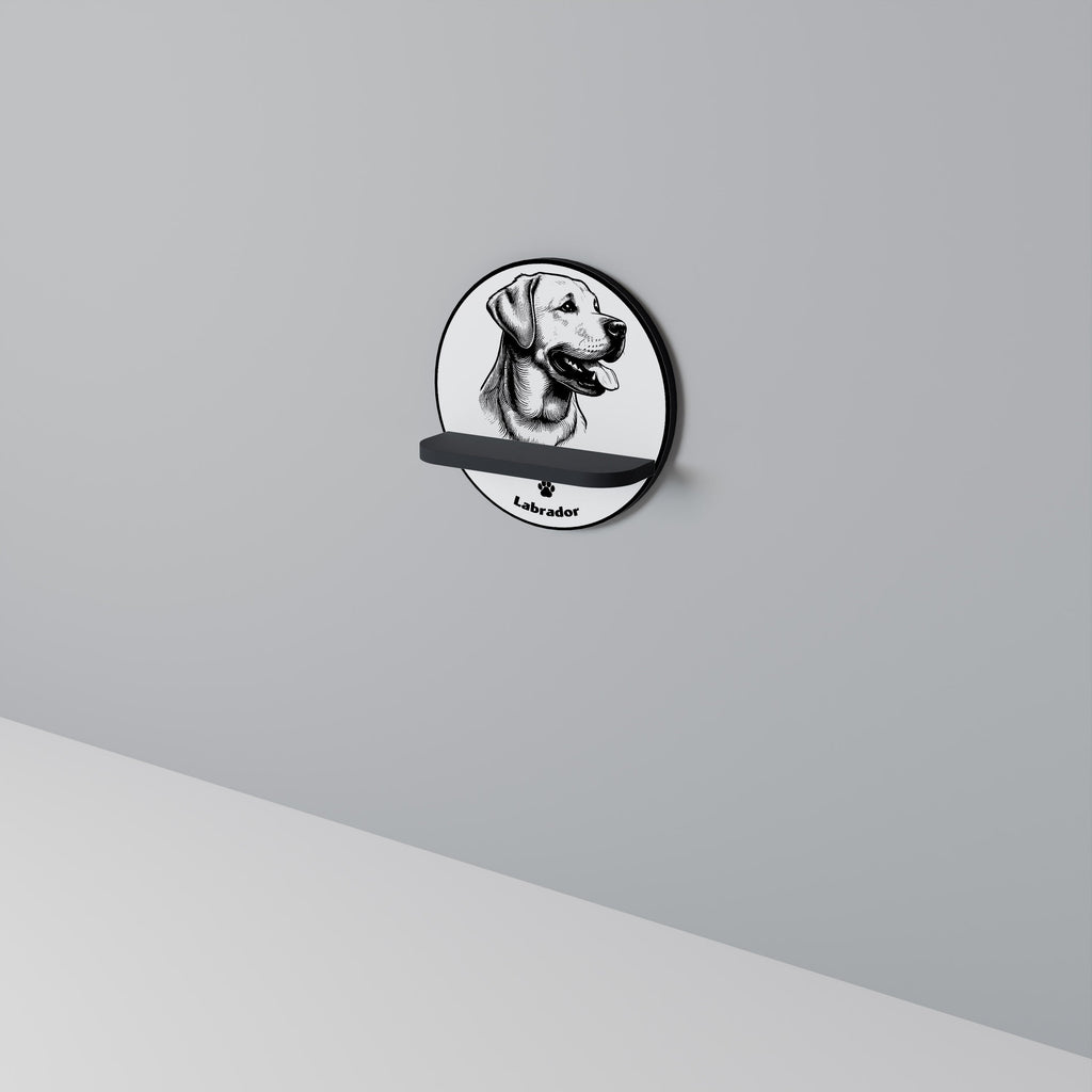LABRADOR DOG Prateleira Redonda Decorativa em Acabamento Preto