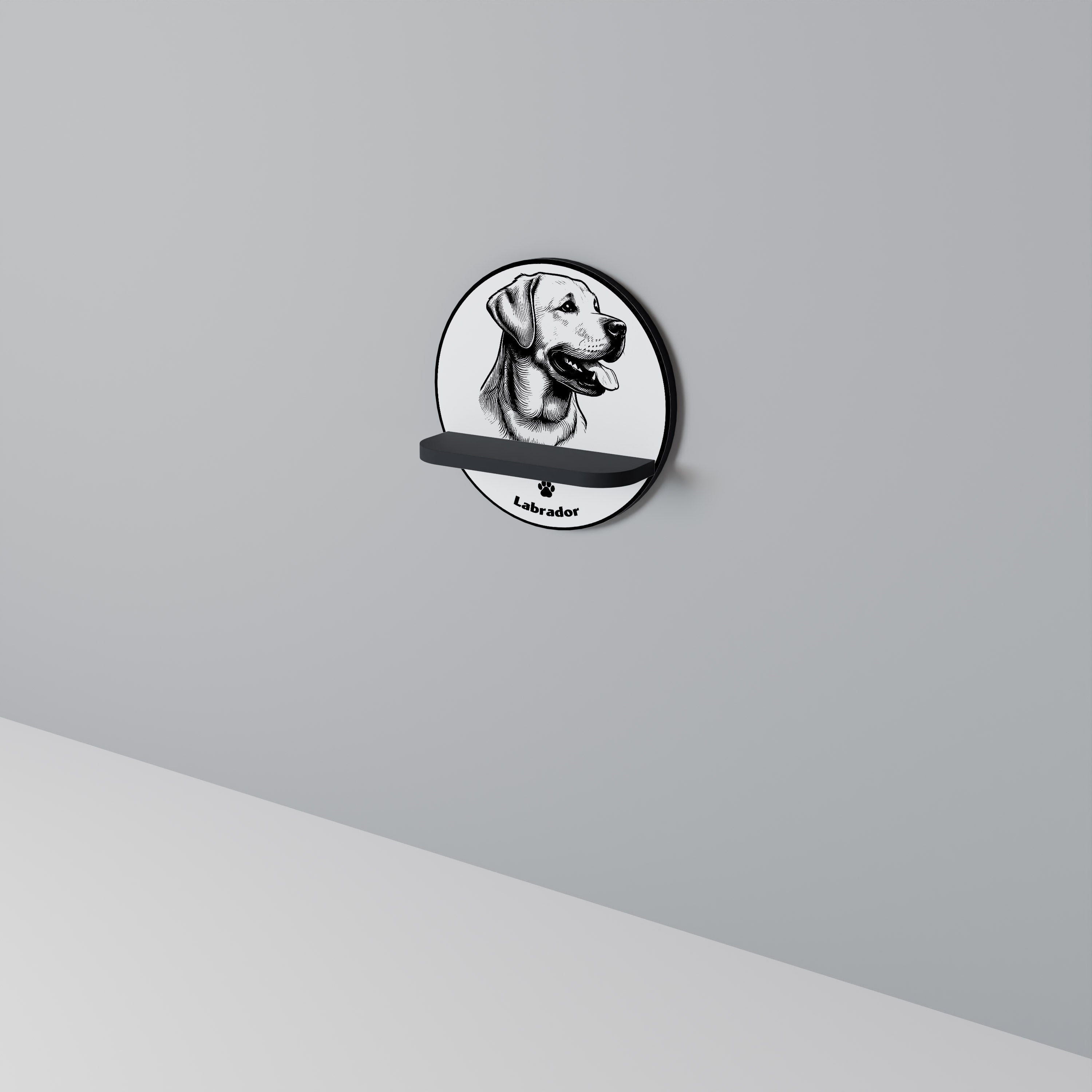 LABRADOR DOG Prateleira Redonda Decorativa em Acabamento Preto