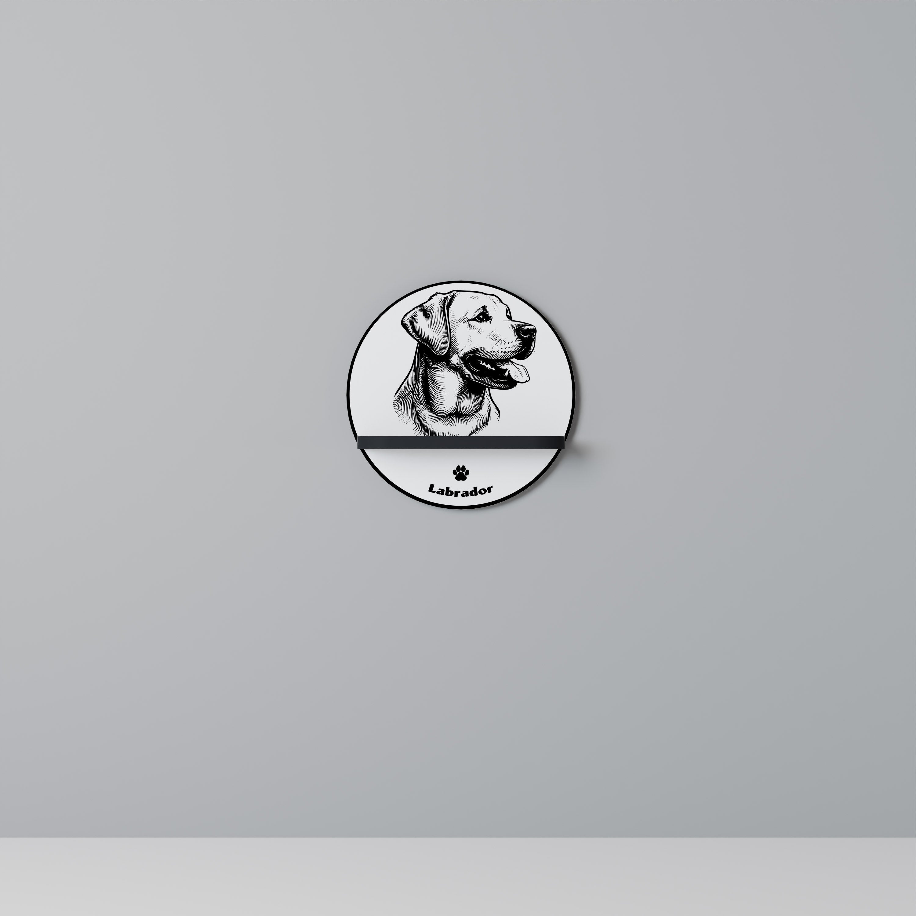 LABRADOR DOG Prateleira Redonda Decorativa em Acabamento Preto