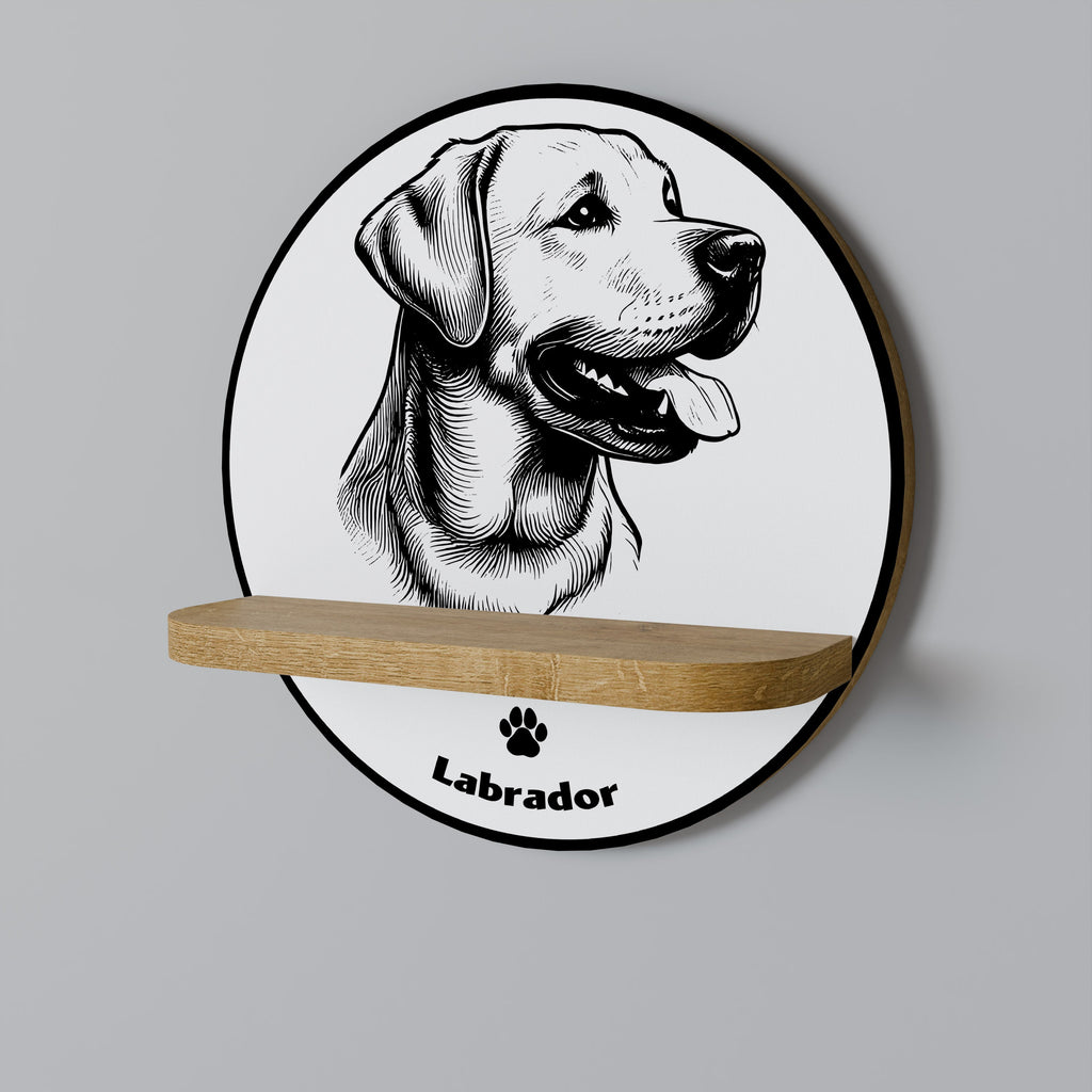 LABRADOR DOG Round Art Shelf In Oak Effect