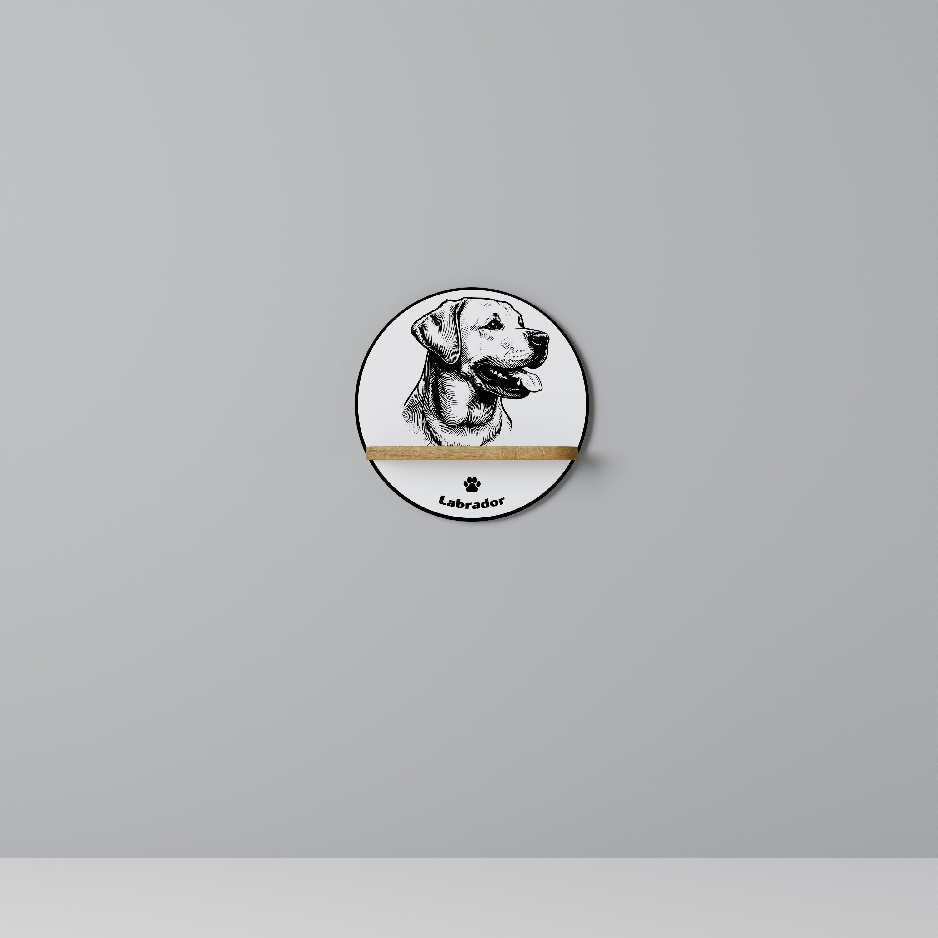 LABRADOR DOG Prateleira Redonda Decorativa em Efeito Carvalho