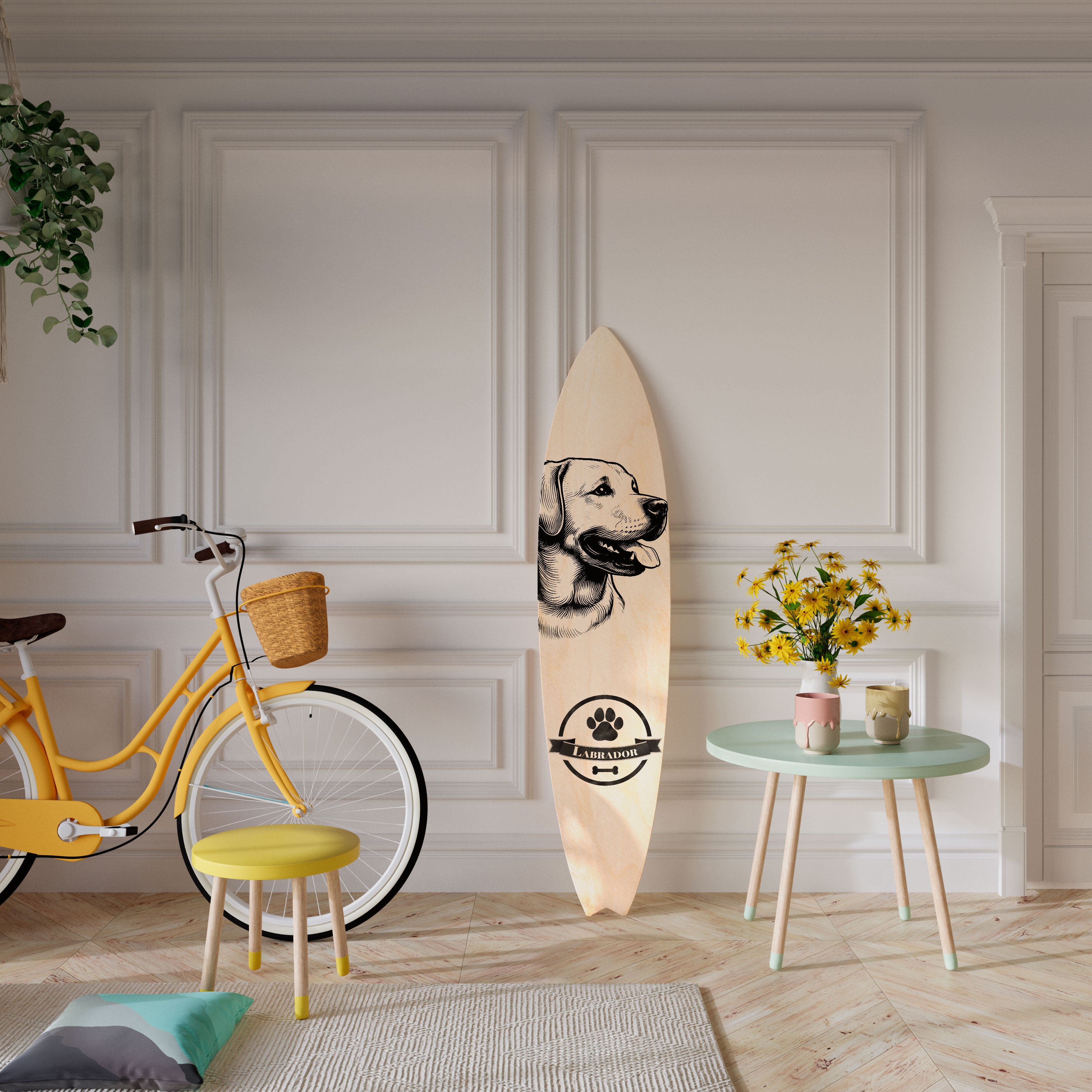 LABRADOR DOG Painel Decorativo Prancha de Surf