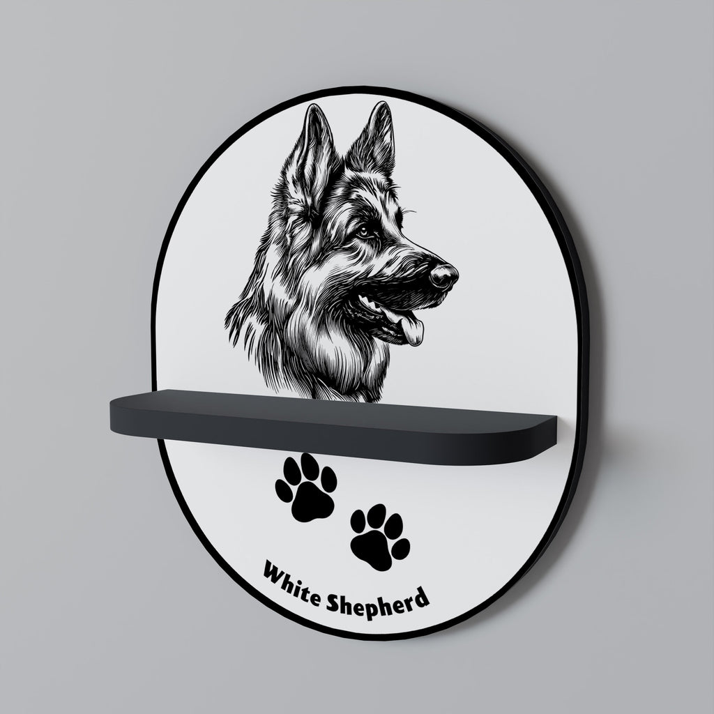 WHITE SHEPHERD DOG Prateleira Oval Decorativa em Acabamento Preto