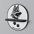 WHITE SHEPHERD DOG Prateleira Oval Decorativa em Acabamento Preto