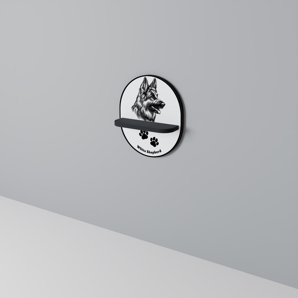 WHITE SHEPHERD DOG Prateleira Oval Decorativa em Acabamento Preto