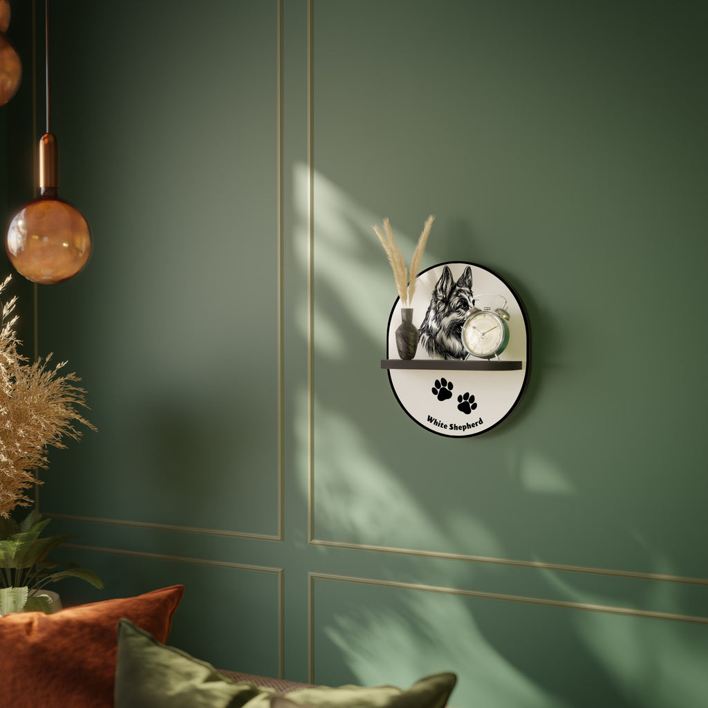 WHITE SHEPHERD DOG Prateleira Oval Decorativa em Acabamento Preto