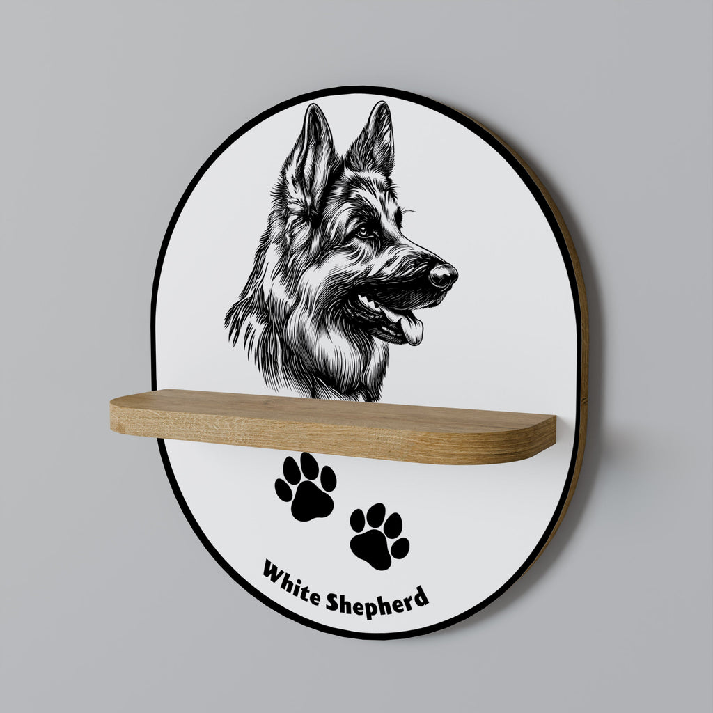 WHITE SHEPHERD DOG Prateleira Oval Decorativa em Efeito Carvalho