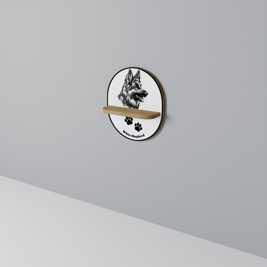 WHITE SHEPHERD DOG Prateleira Oval Decorativa em Efeito Carvalho