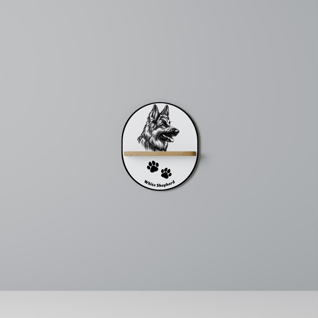 WHITE SHEPHERD DOG Prateleira Oval Decorativa em Efeito Carvalho