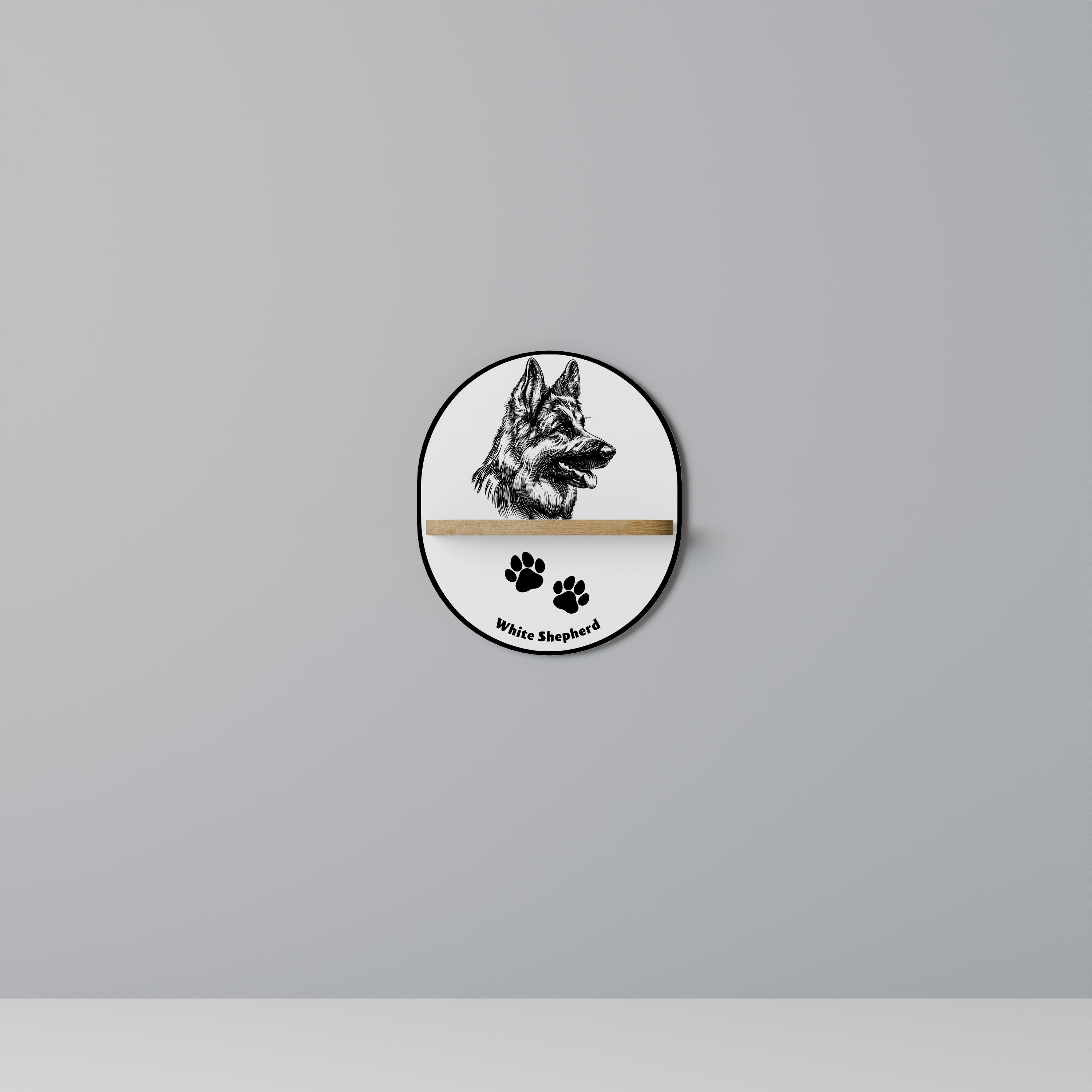 WHITE SHEPHERD DOG Prateleira Oval Decorativa em Efeito Carvalho