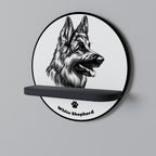 WHITE SHEPHERD DOG Prateleira Redonda Decorativa em Acabamento Preto