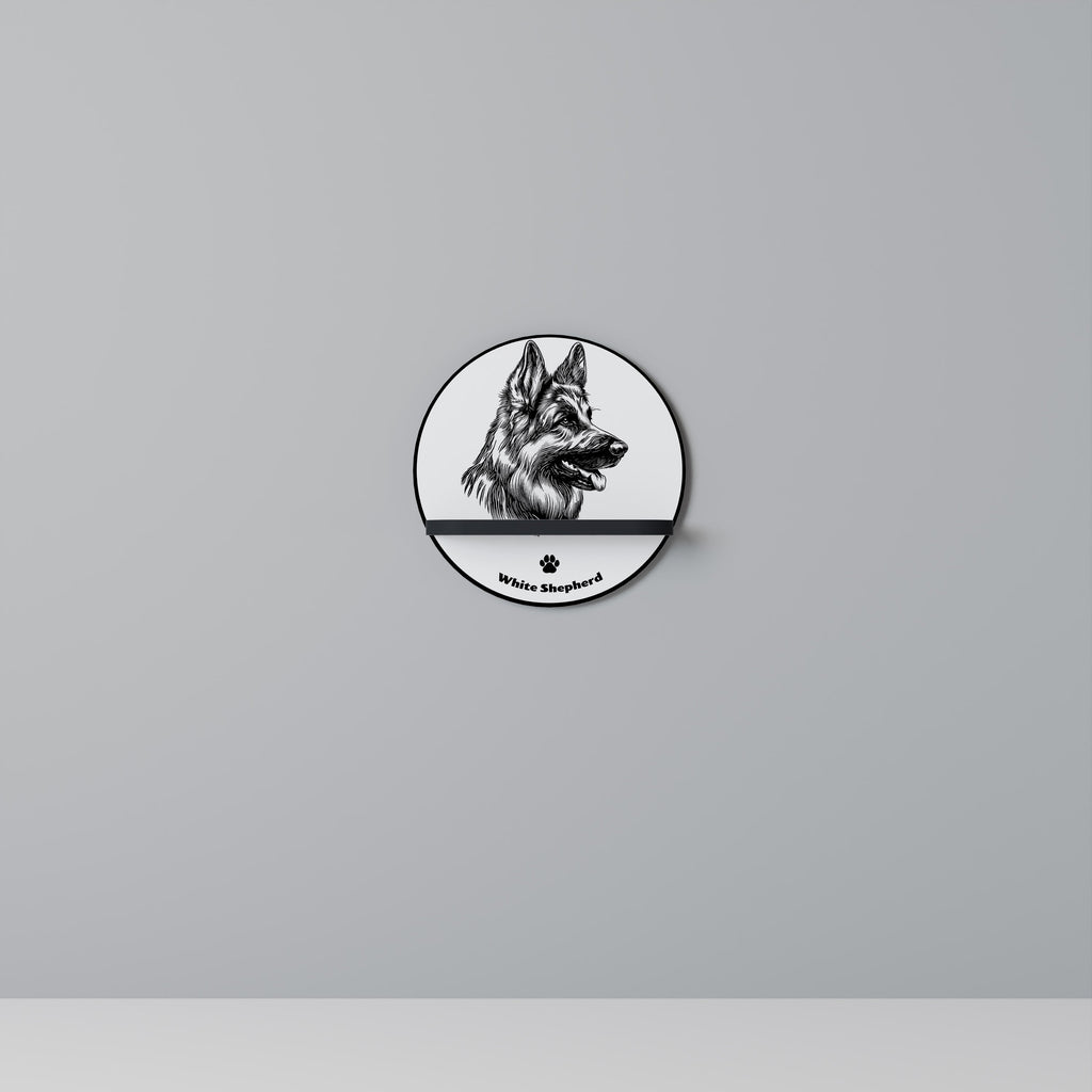 WHITE SHEPHERD DOG Prateleira Redonda Decorativa em Acabamento Preto