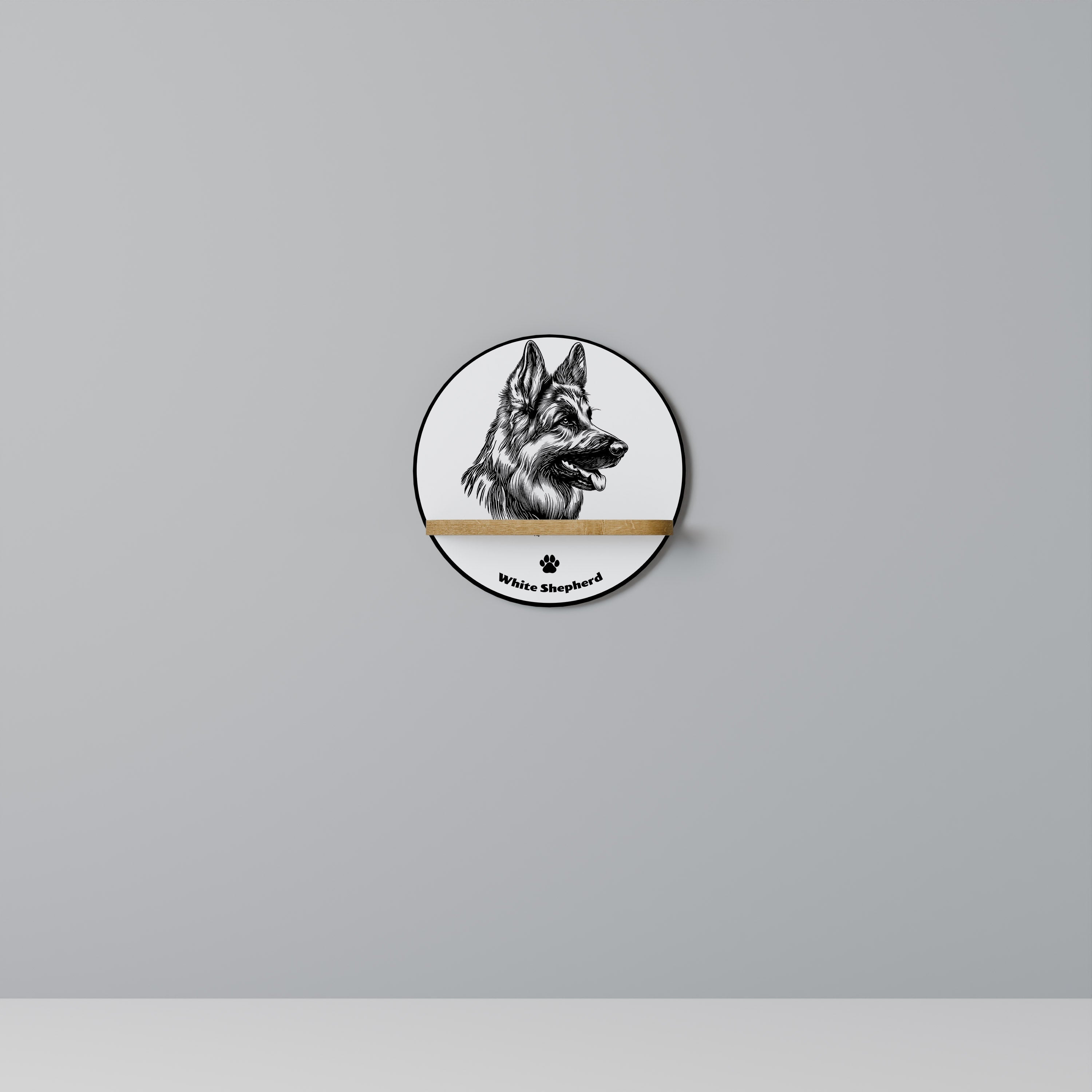WHITE SHEPHERD DOG Prateleira Redonda Decorativa em Efeito Carvalho