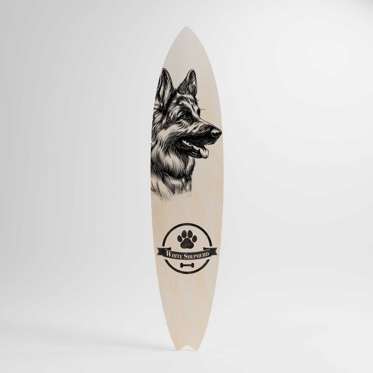 WHITE SHEPHERD DOG Painel Decorativo Prancha de Surf