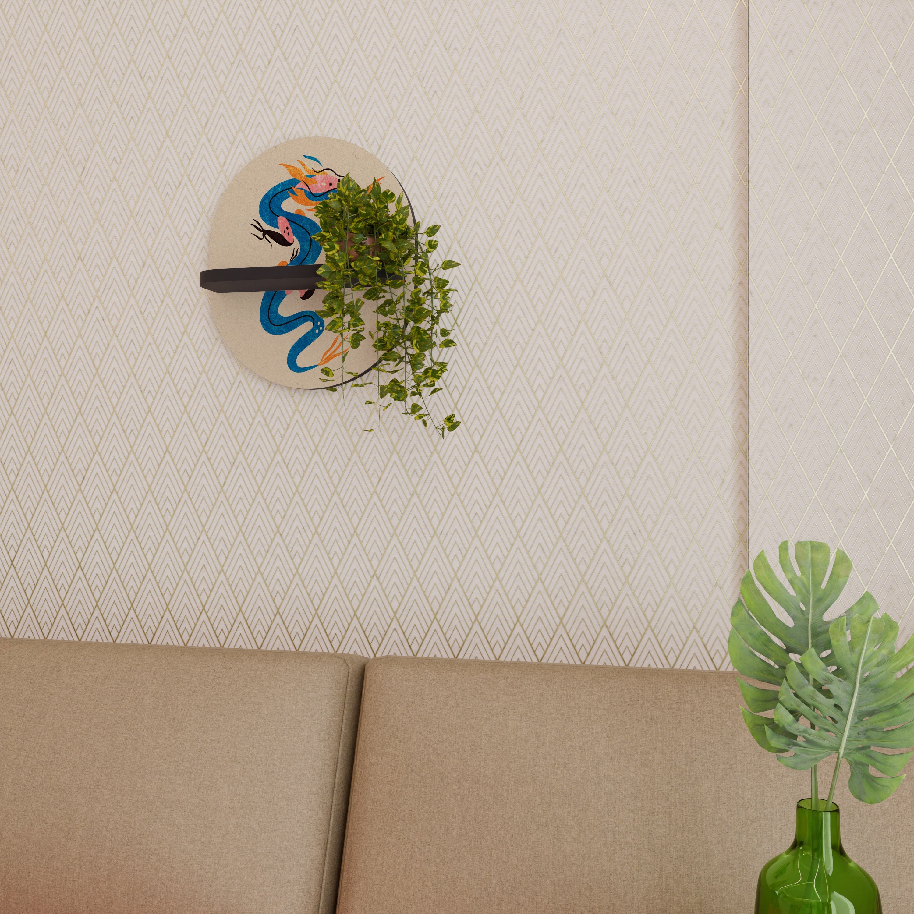 MYTHOLOGICAL CREATURES Prateleira Oval Decorativa em Acabamento Preto