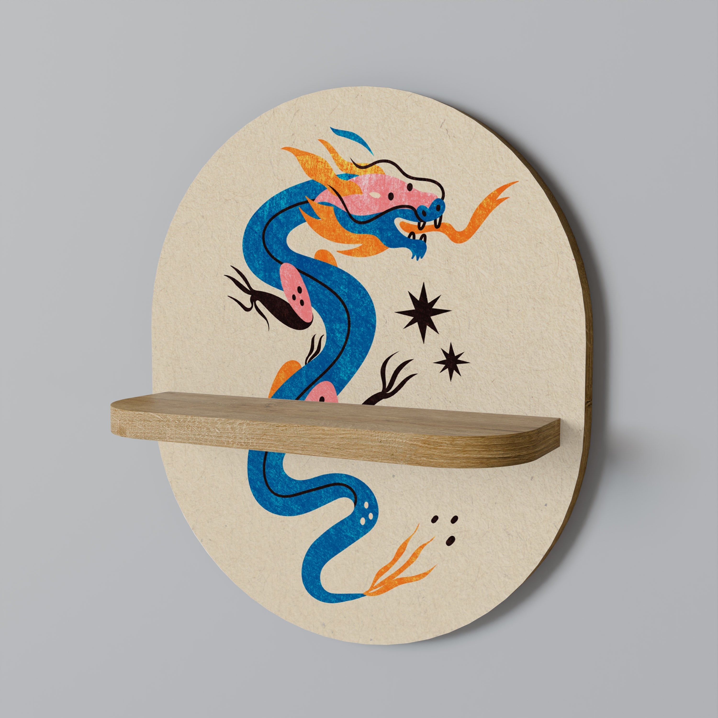 MYTHOLOGICAL CREATURES Prateleira Oval Decorativa em Efeito Carvalho