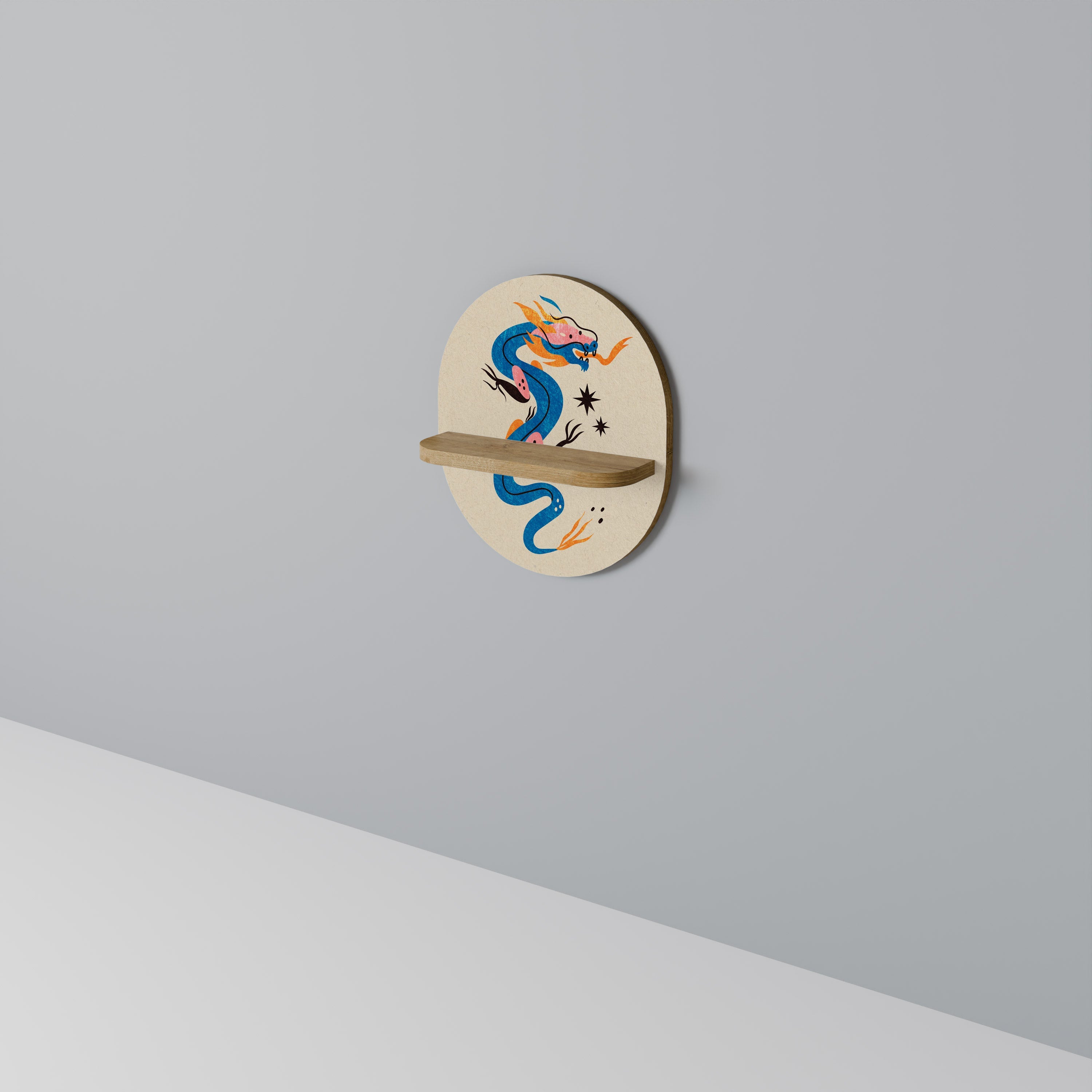 MYTHOLOGICAL CREATURES Prateleira Oval Decorativa em Efeito Carvalho