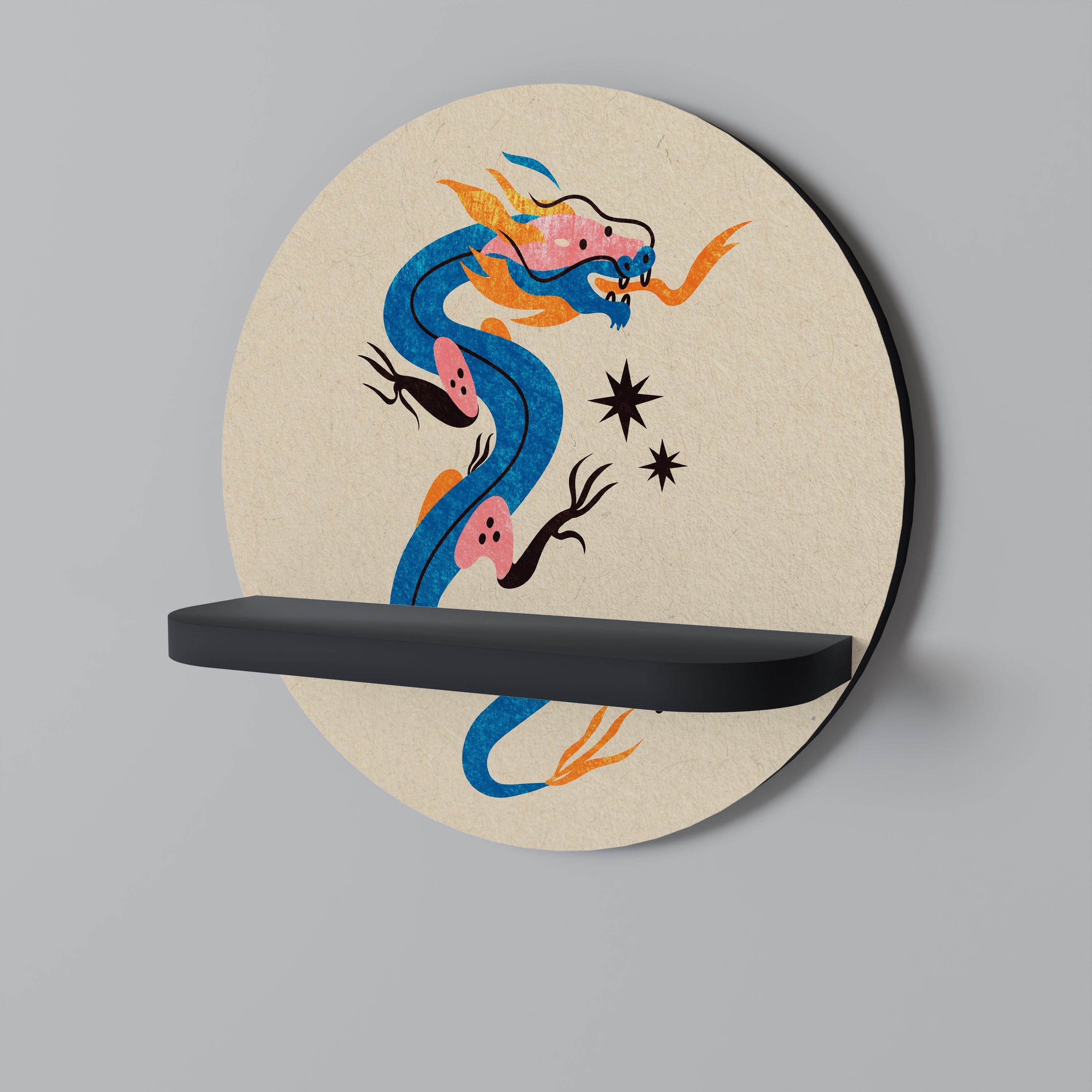 MYTHOLOGICAL CREATURES Prateleira Redonda Decorativa em Acabamento Preto