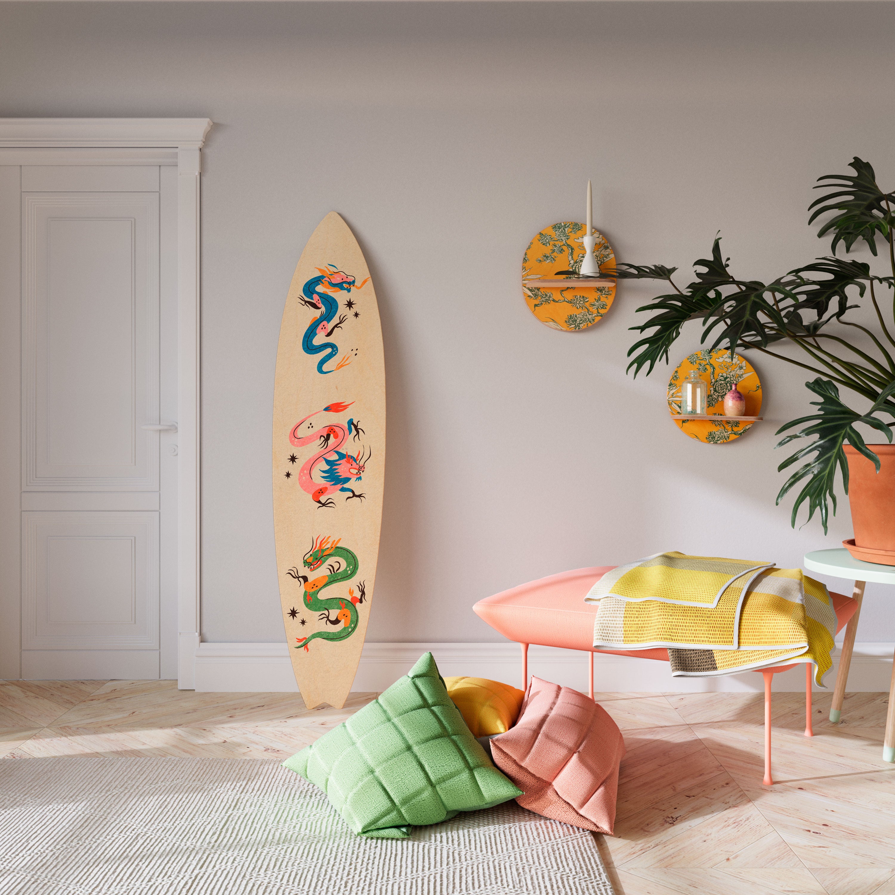 MYTHOLOGICAL CREATURES Prancha de surf decorativa em contraplacado