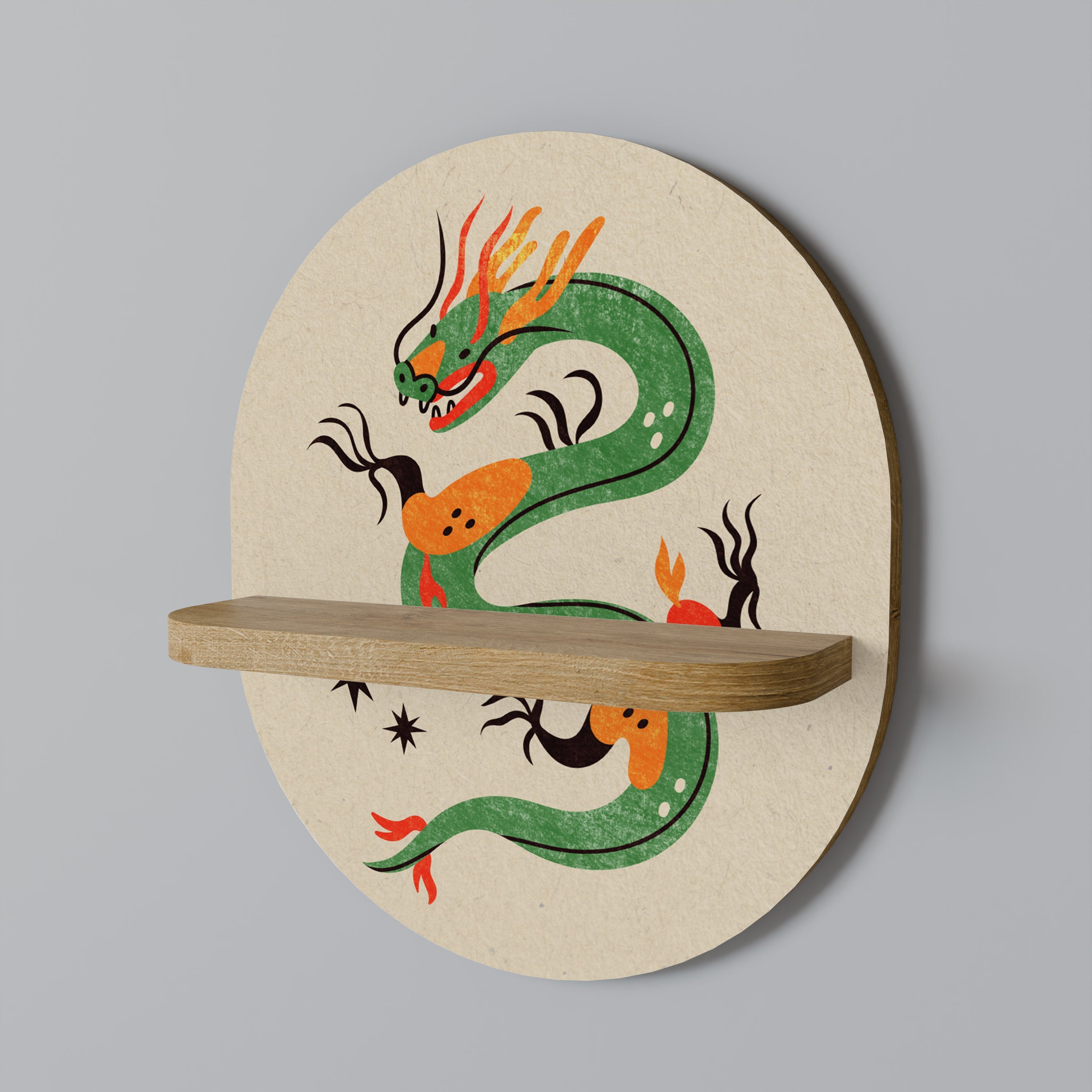 GREEN SKY GUARDIAN Prateleira Oval Decorativa em Efeito Carvalho