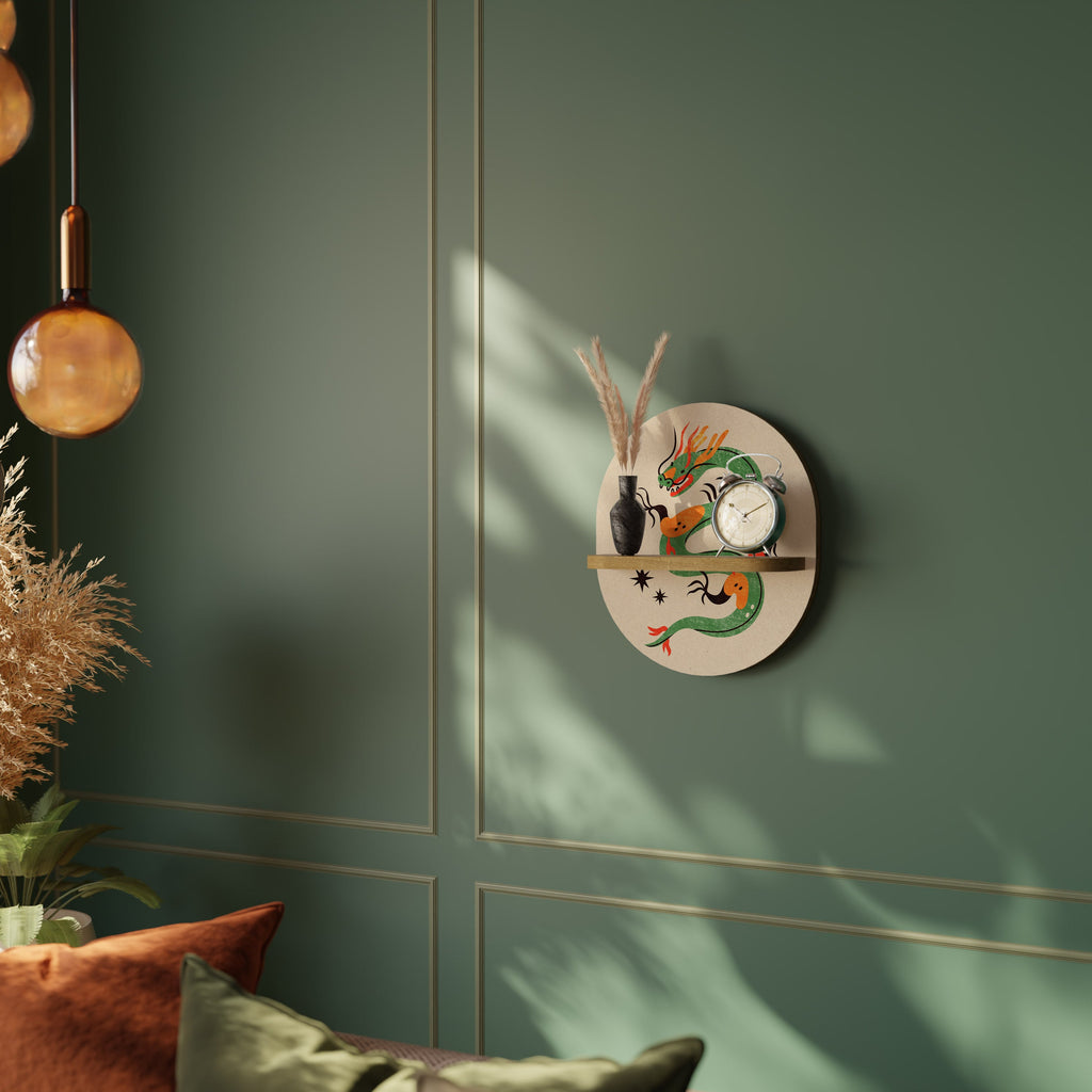 GREEN SKY GUARDIAN Prateleira Oval Decorativa em Efeito Carvalho