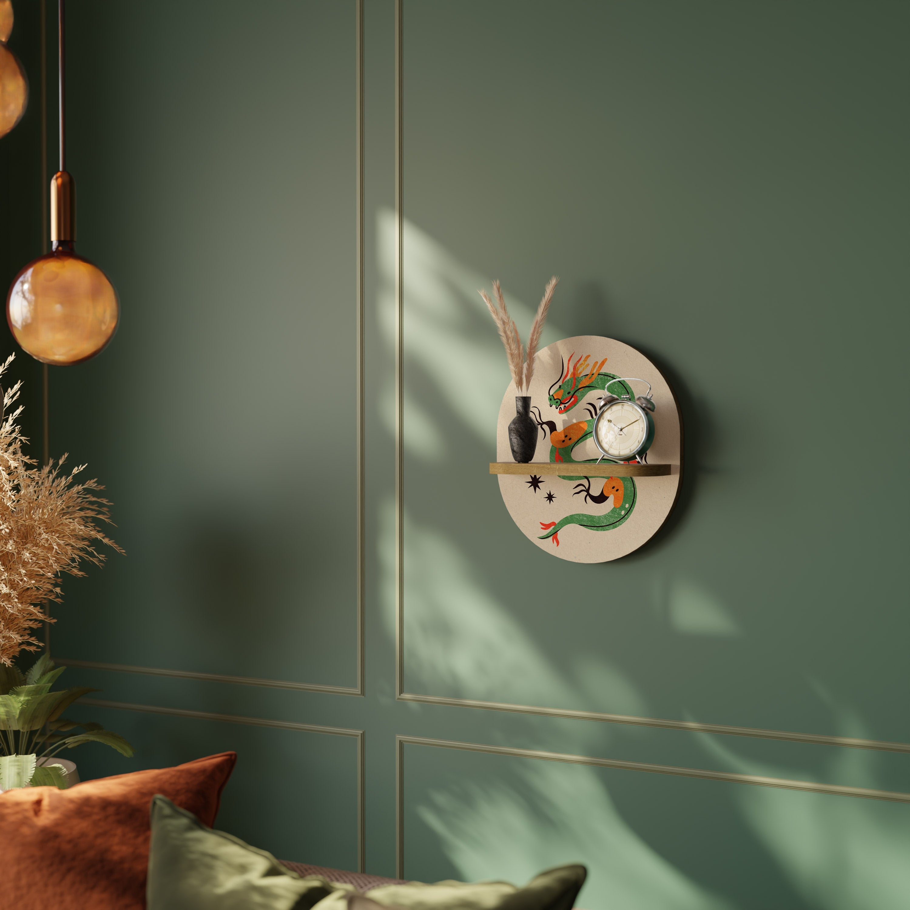 GREEN SKY GUARDIAN Prateleira Oval Decorativa em Efeito Carvalho