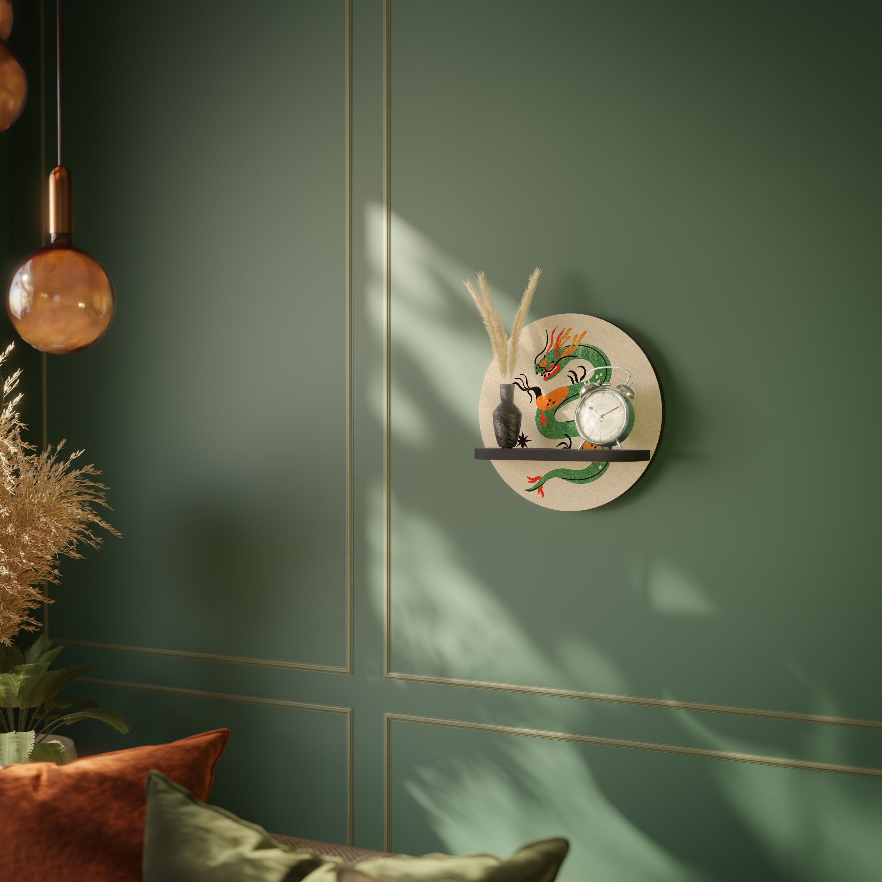 GREEN SKY GUARDIAN Prateleira Redonda Decorativa em Acabamento Preto