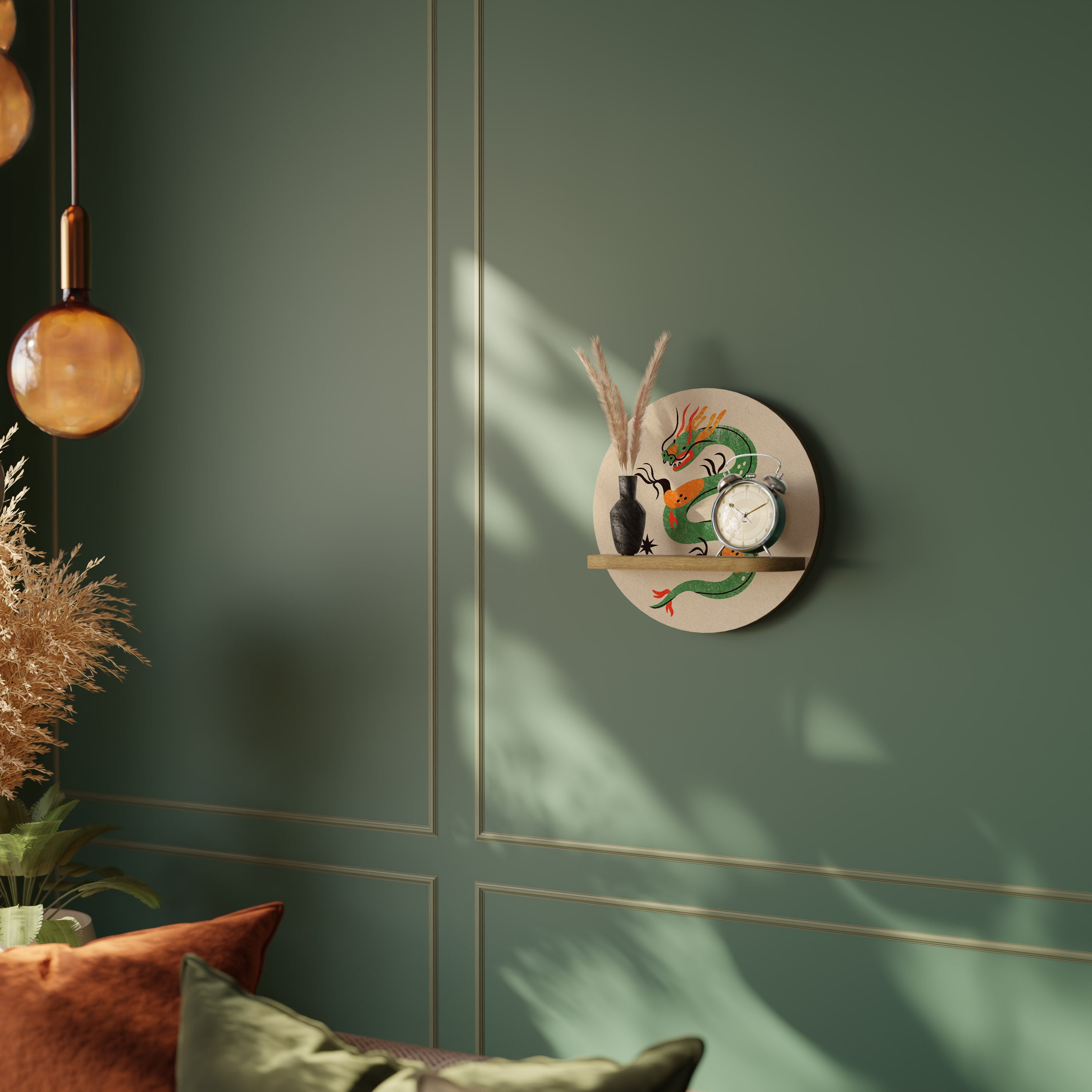 GREEN SKY GUARDIAN Prateleira Redonda Decorativa em Efeito Carvalho