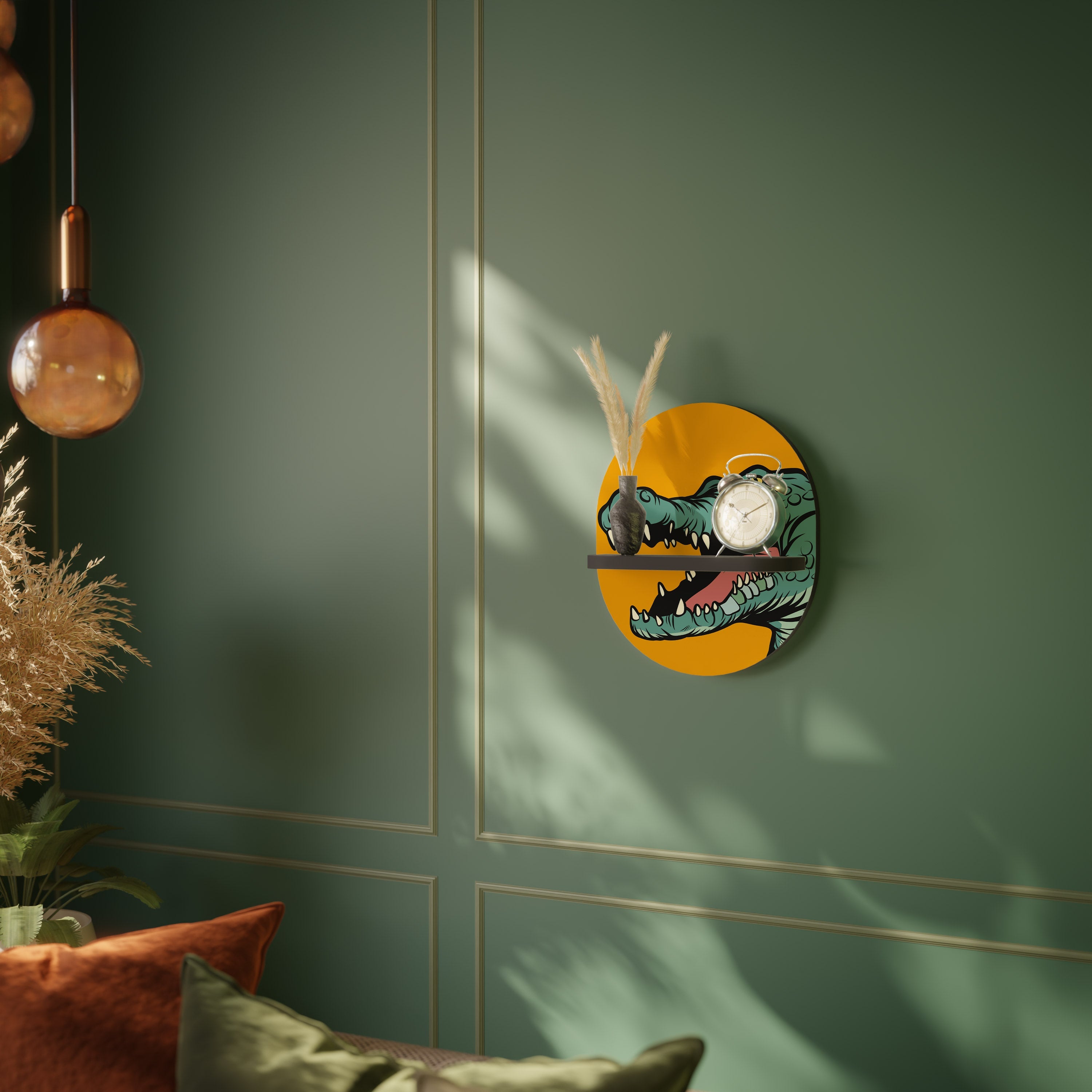 THREATENING GREETING Prateleira Oval Decorativa em Acabamento Preto