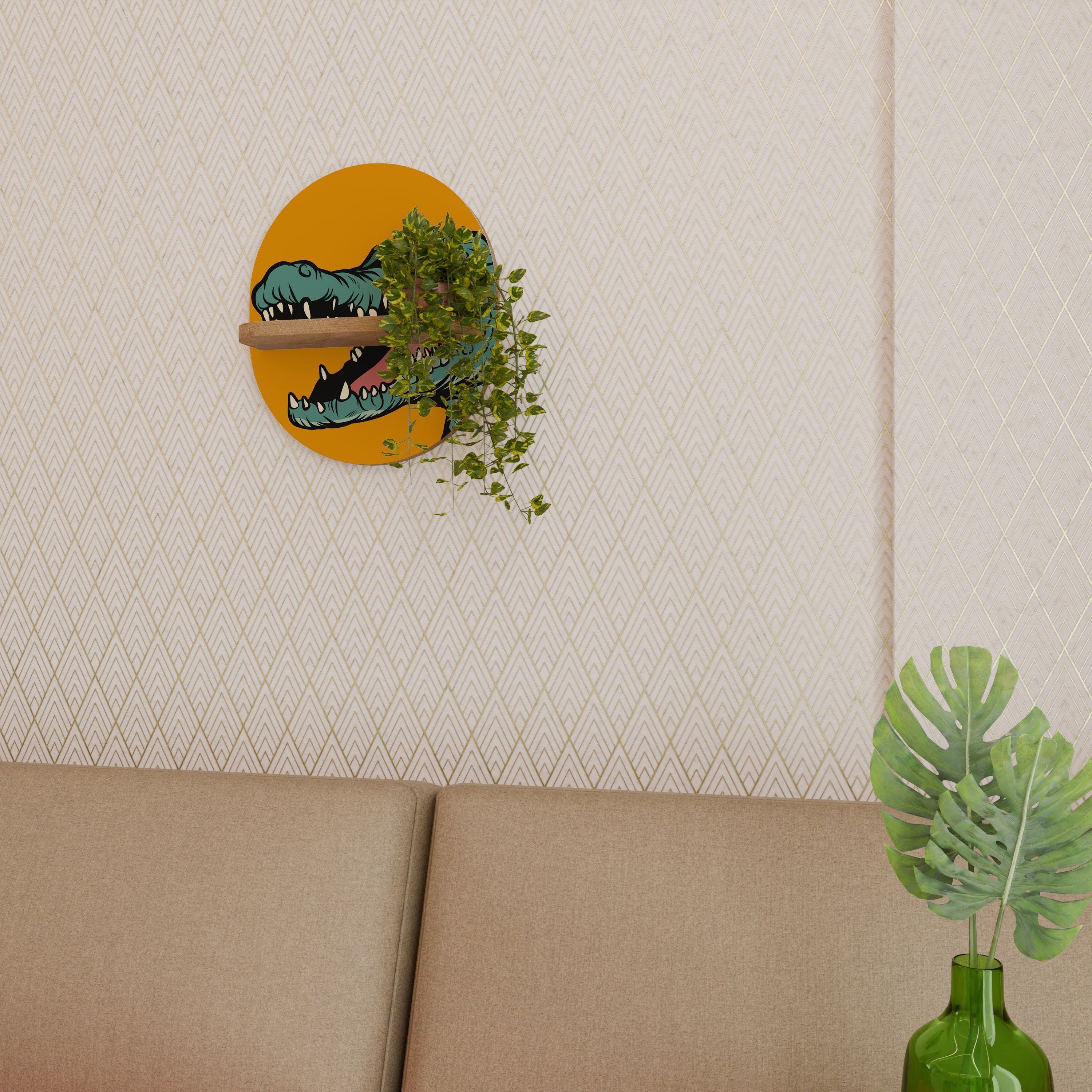 THREATENING GREETING Prateleira Oval Decorativa em Efeito Carvalho