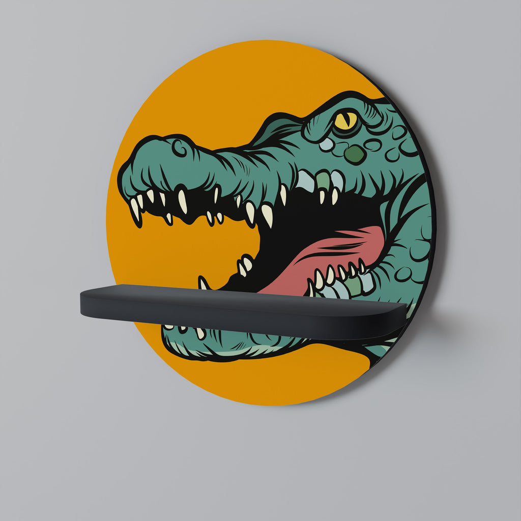 THREATENING GREETING Round Art Shelf In Black Finish