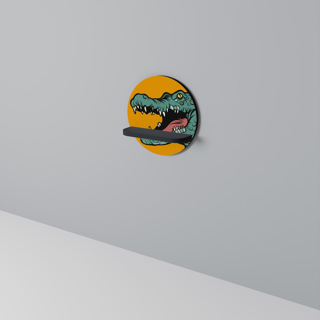 THREATENING GREETING Round Art Shelf In Black Finish