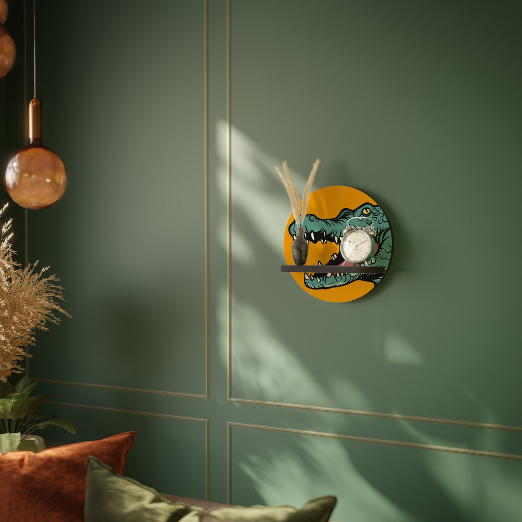 THREATENING GREETING Round Art Shelf In Black Finish